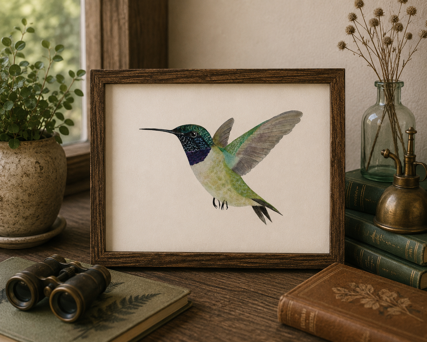 Black-Chinned Hummingbird Watercolor Nature Illustration | 8X10 Fine Art Archival Print
