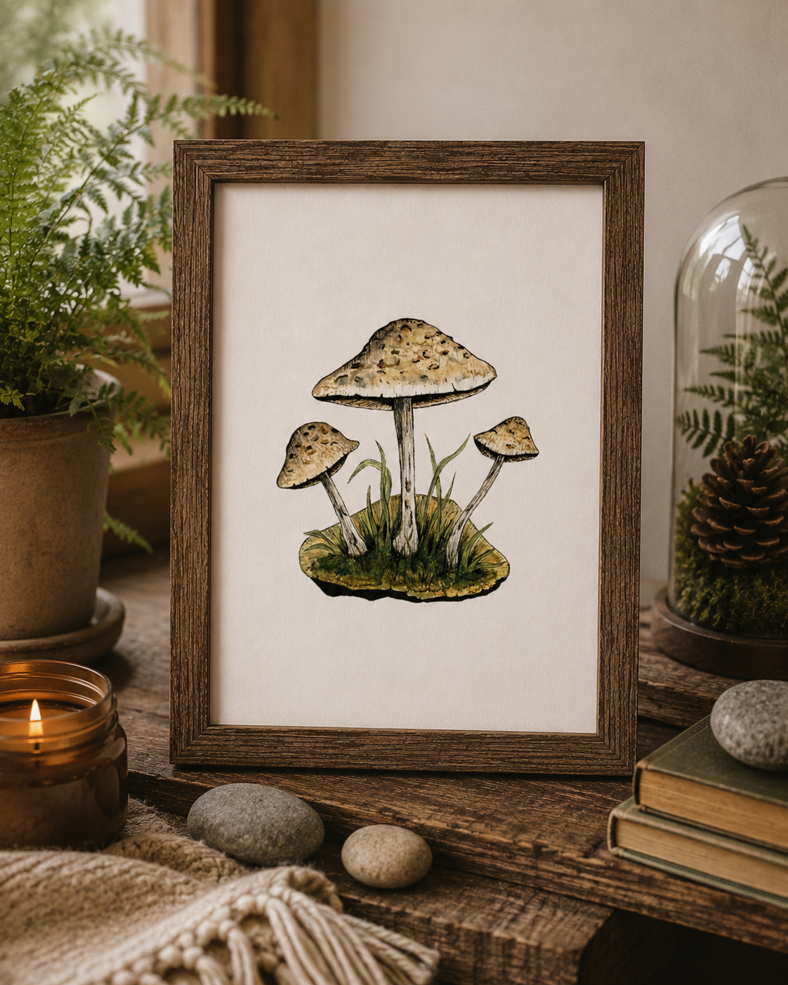 Mushroom Trio Watercolor Nature Illustration |  8X10 Fine Art Archival Print