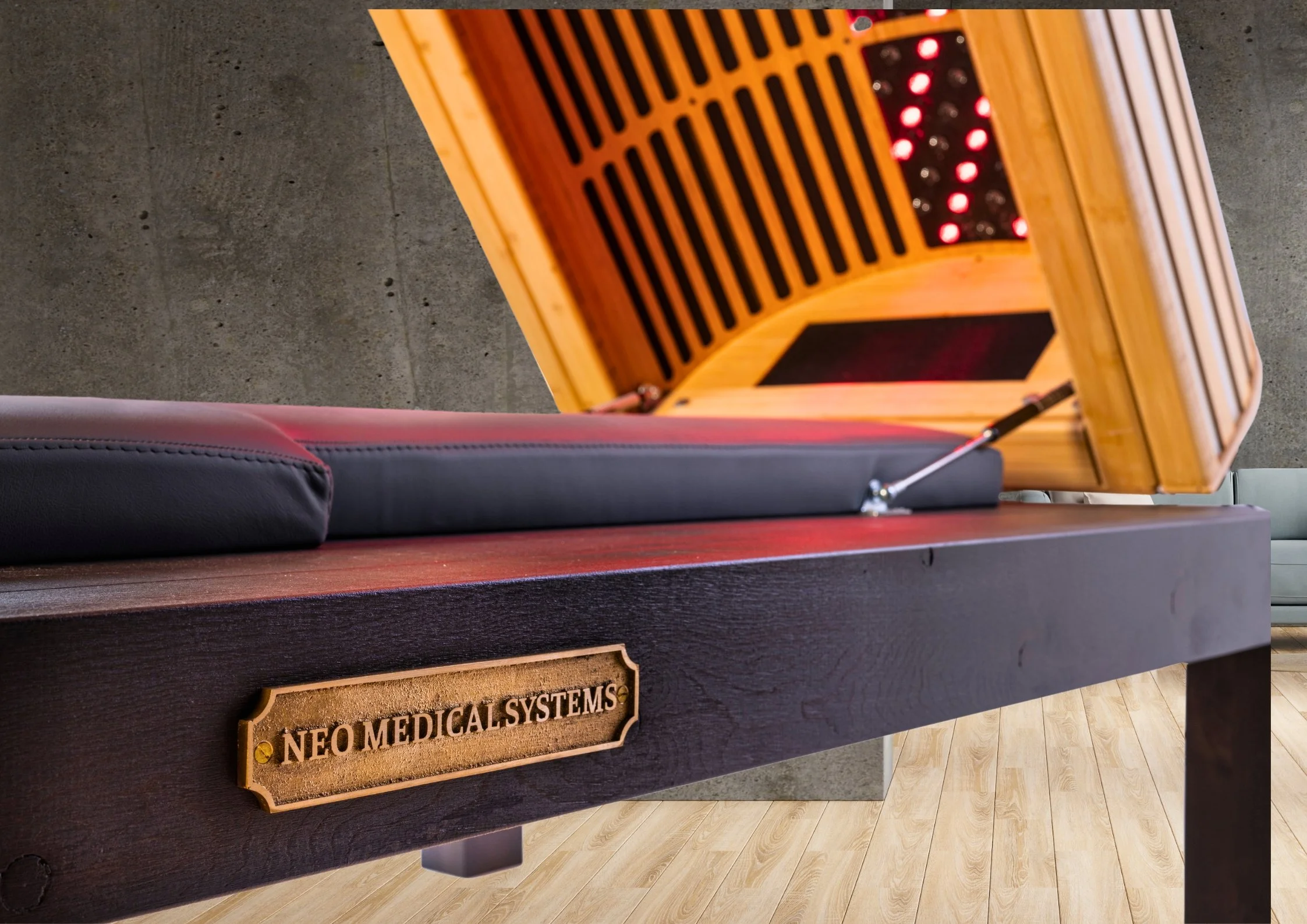 table pour dôme sauna infrarouge Helsi Pro avec logo Neoms