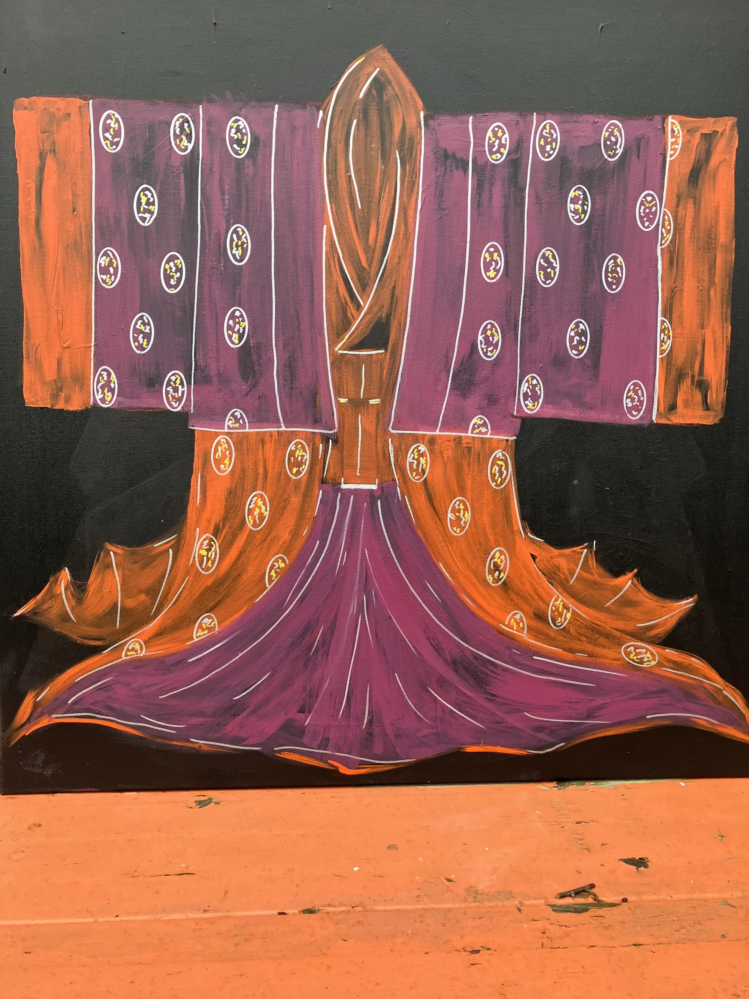 KIMONO PAINTING ORANGE & PURPLE - SOLD