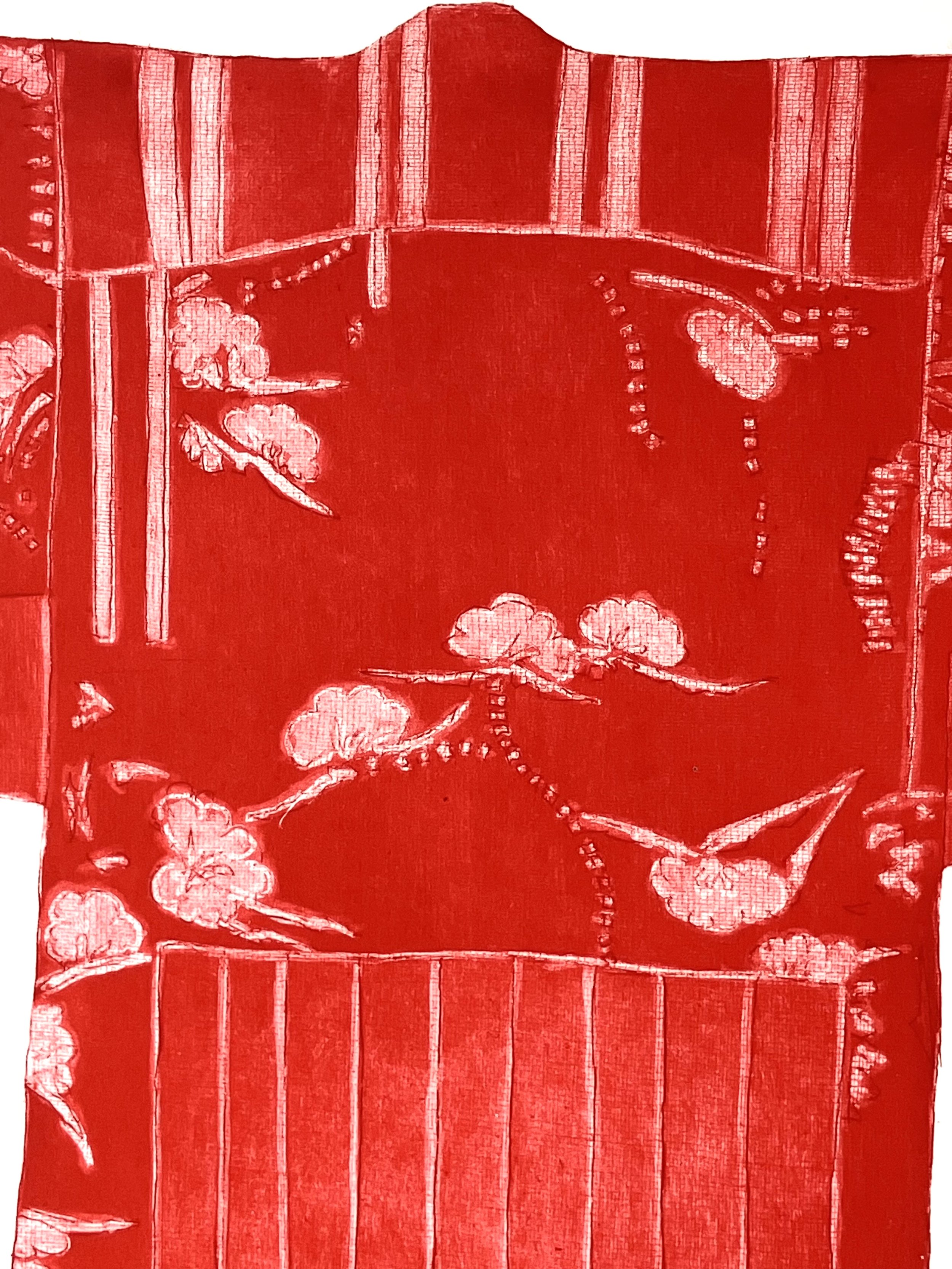 RED FLORAL KIMONO DETAIL