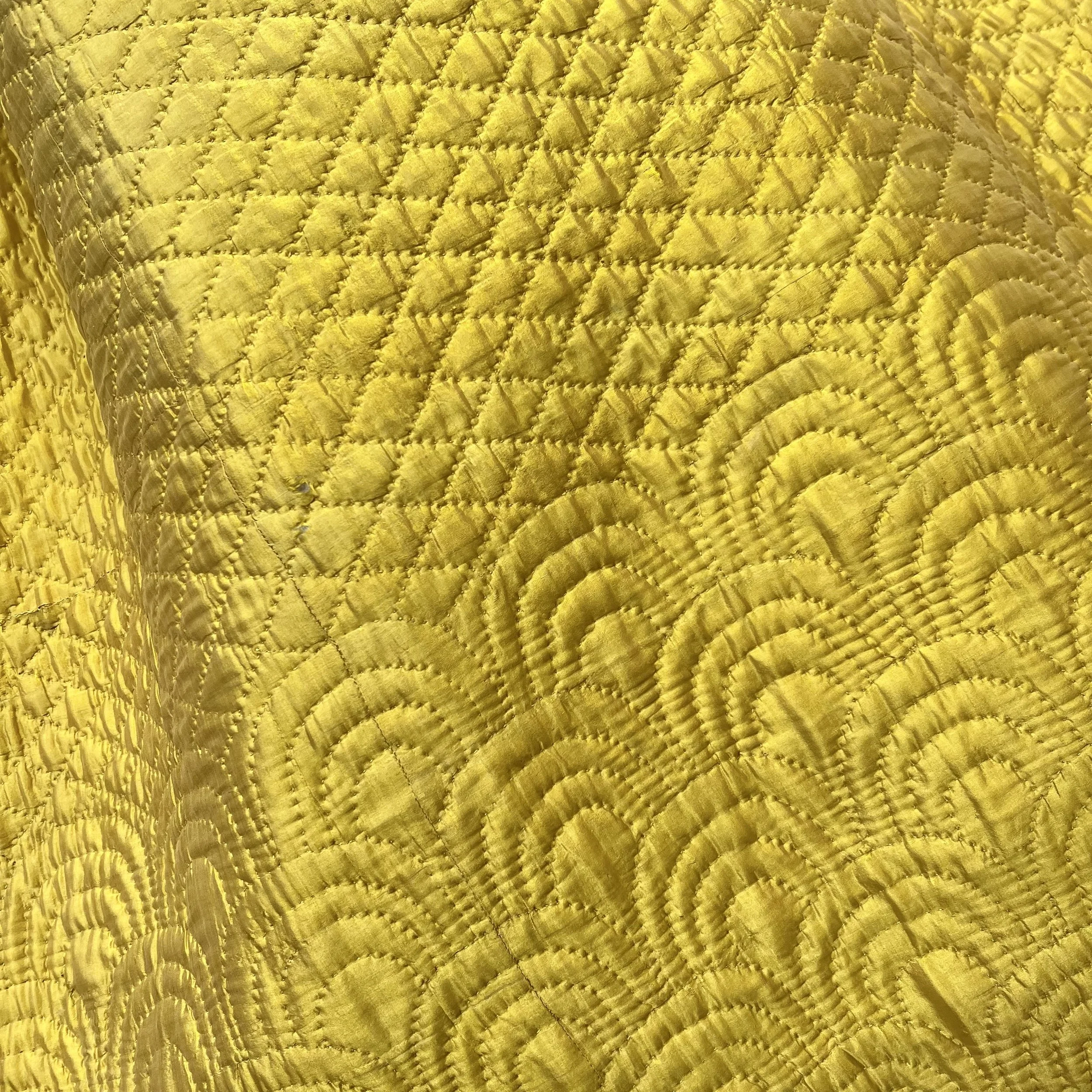 Detail, quilted petticoat of canary yellow silk, second half 18th century