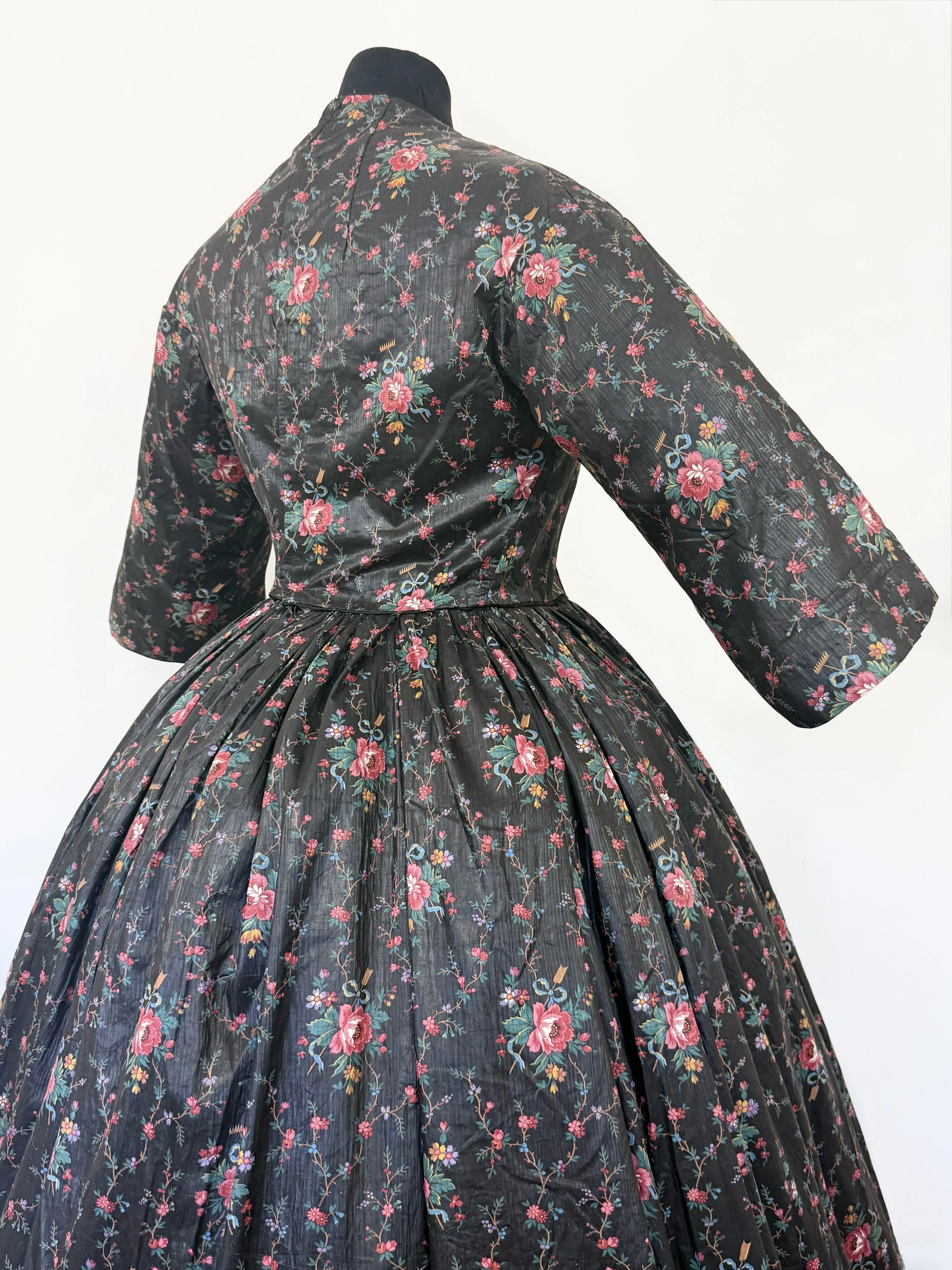 Antique Mid 19th Century Glazed Chintz Dress