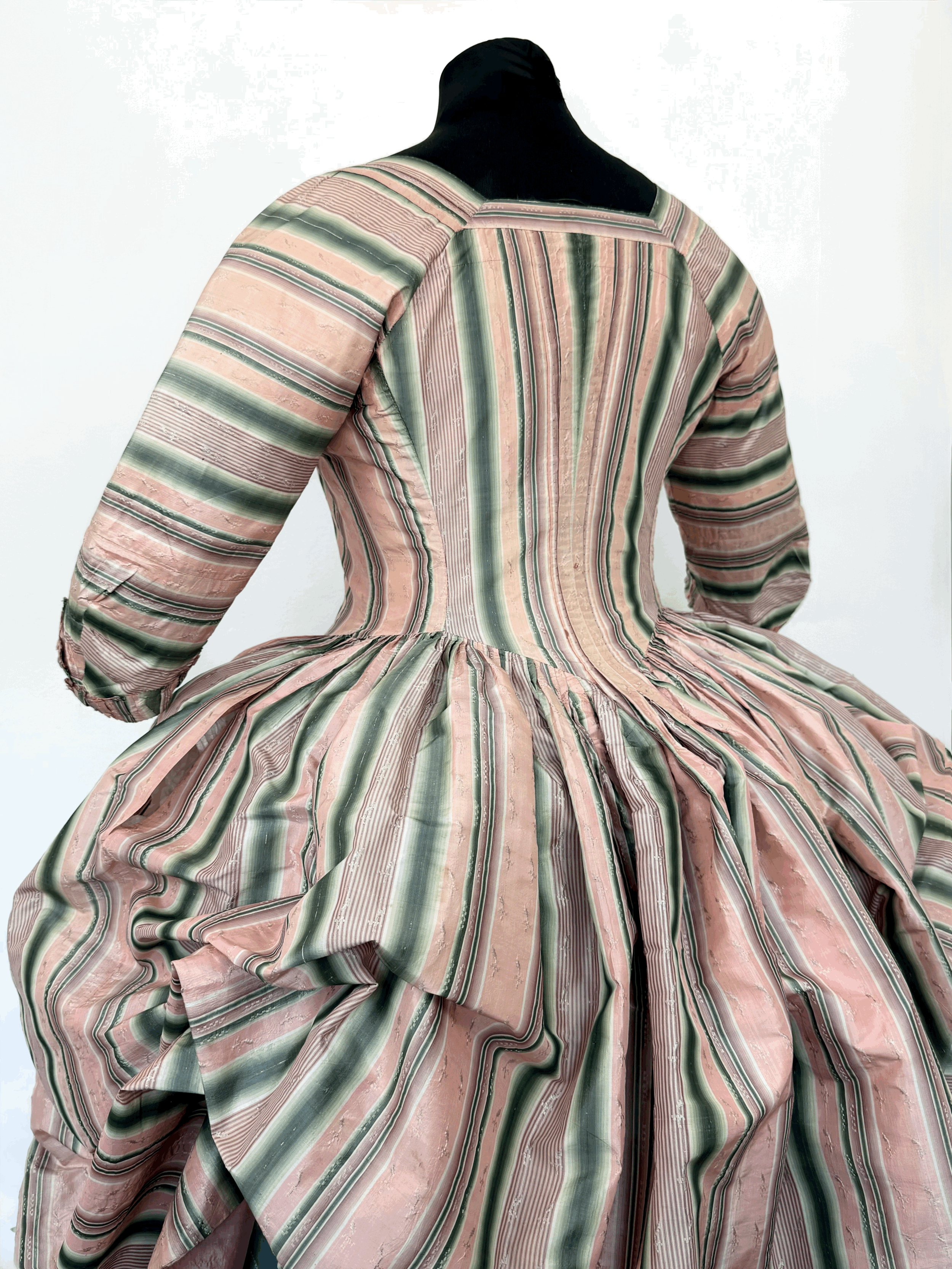 Antique pink stripe robe a la anglaise