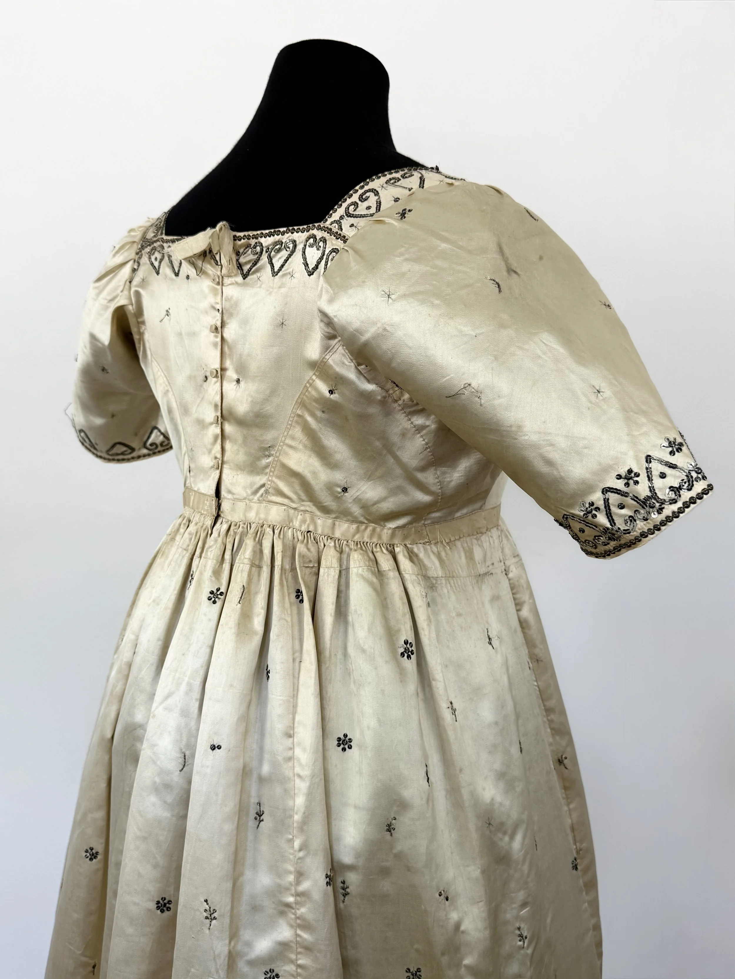 A Rare Spangled Satin Evening Dress Circa 1810