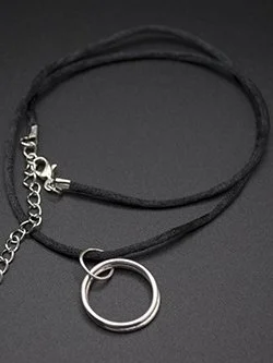 Handcrafted sterling silver double circle pendant with two interlocking hammered silver rings on a black cord necklace, handmade by Jennifer Morris