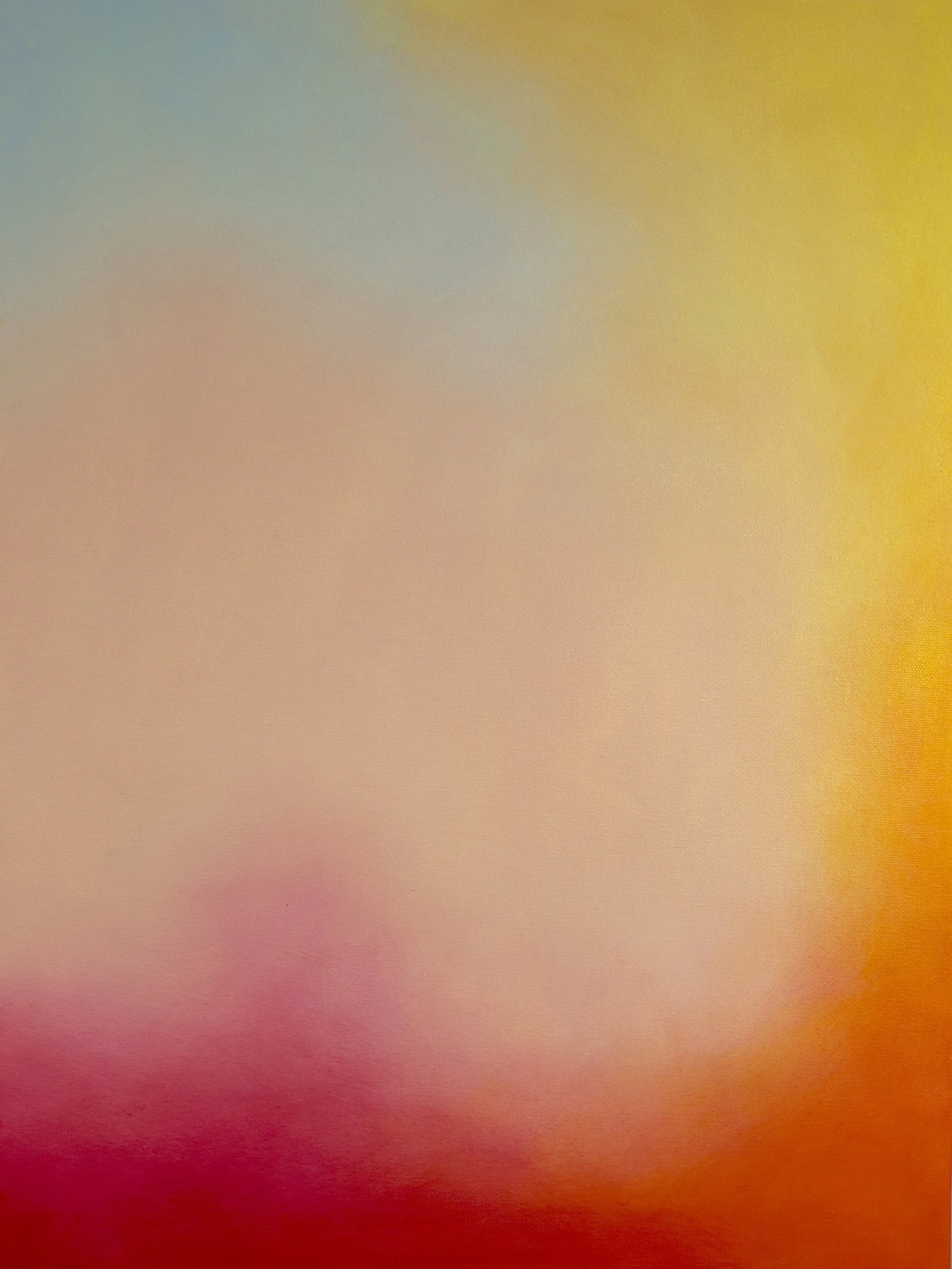 "Wednesday Morning on the Trail" — original abstract painting by Jennifer Morris radiating gentle warmth through soft peach, golden yellow, rose-pink, and pale sky blue with seamless gradient transitions, serene and sun-warmed