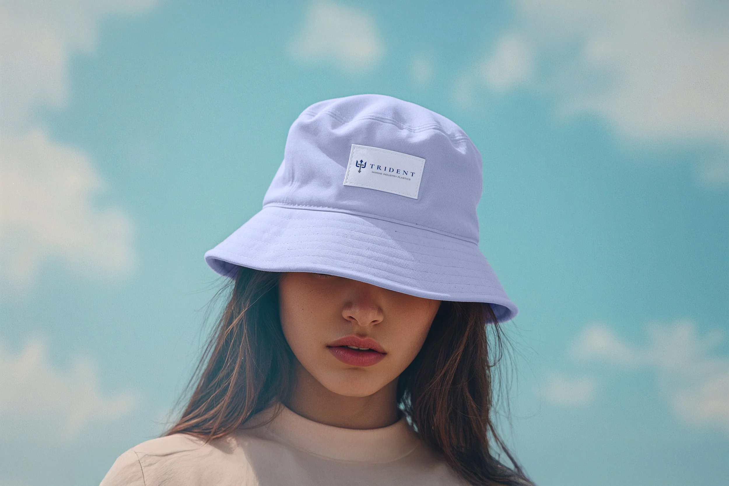 An image of girl wearing Trident Marine Industry Plastics bucket hat.