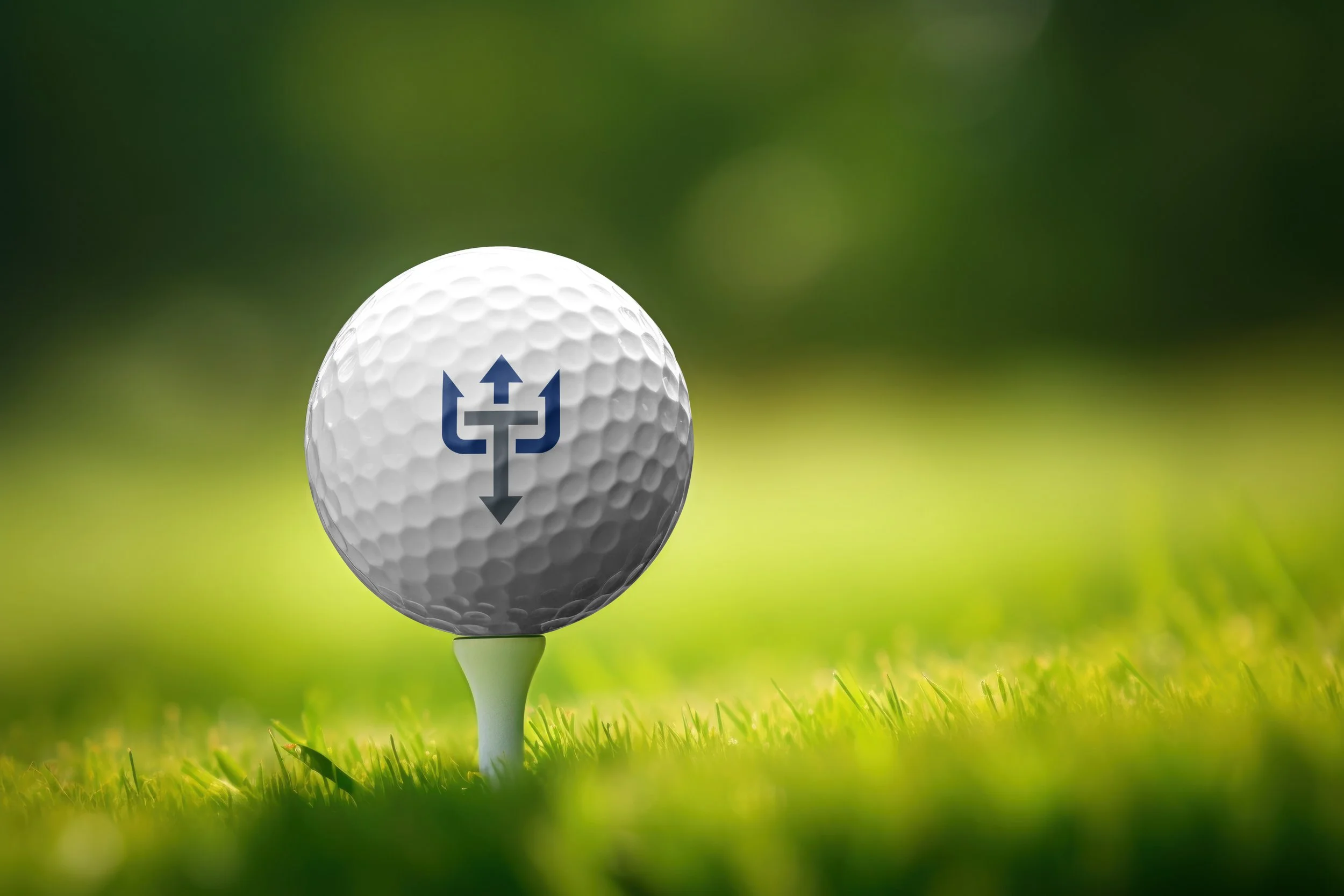 An image of a Trident Marine Industry Plastics icon golf ball teed up.