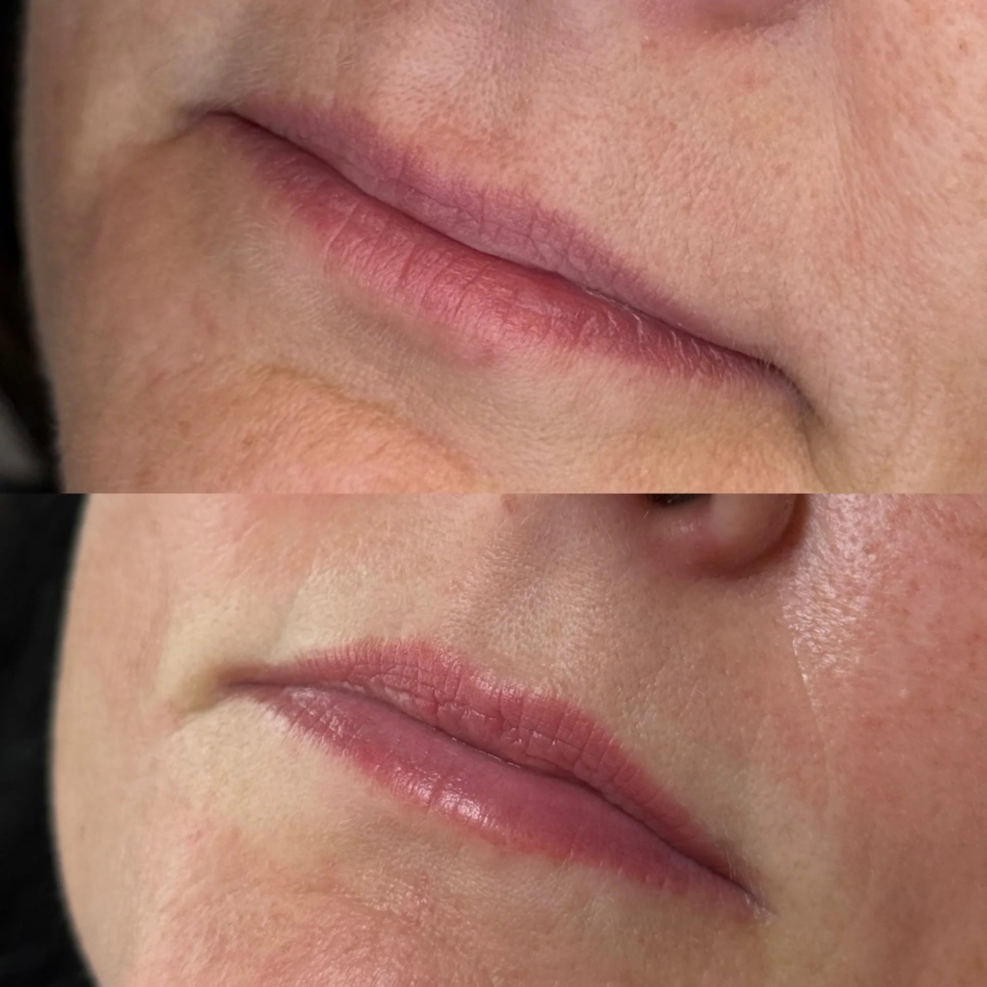 Lip Blushing before and Healed after at Kinesis Studio in Fairfield CT