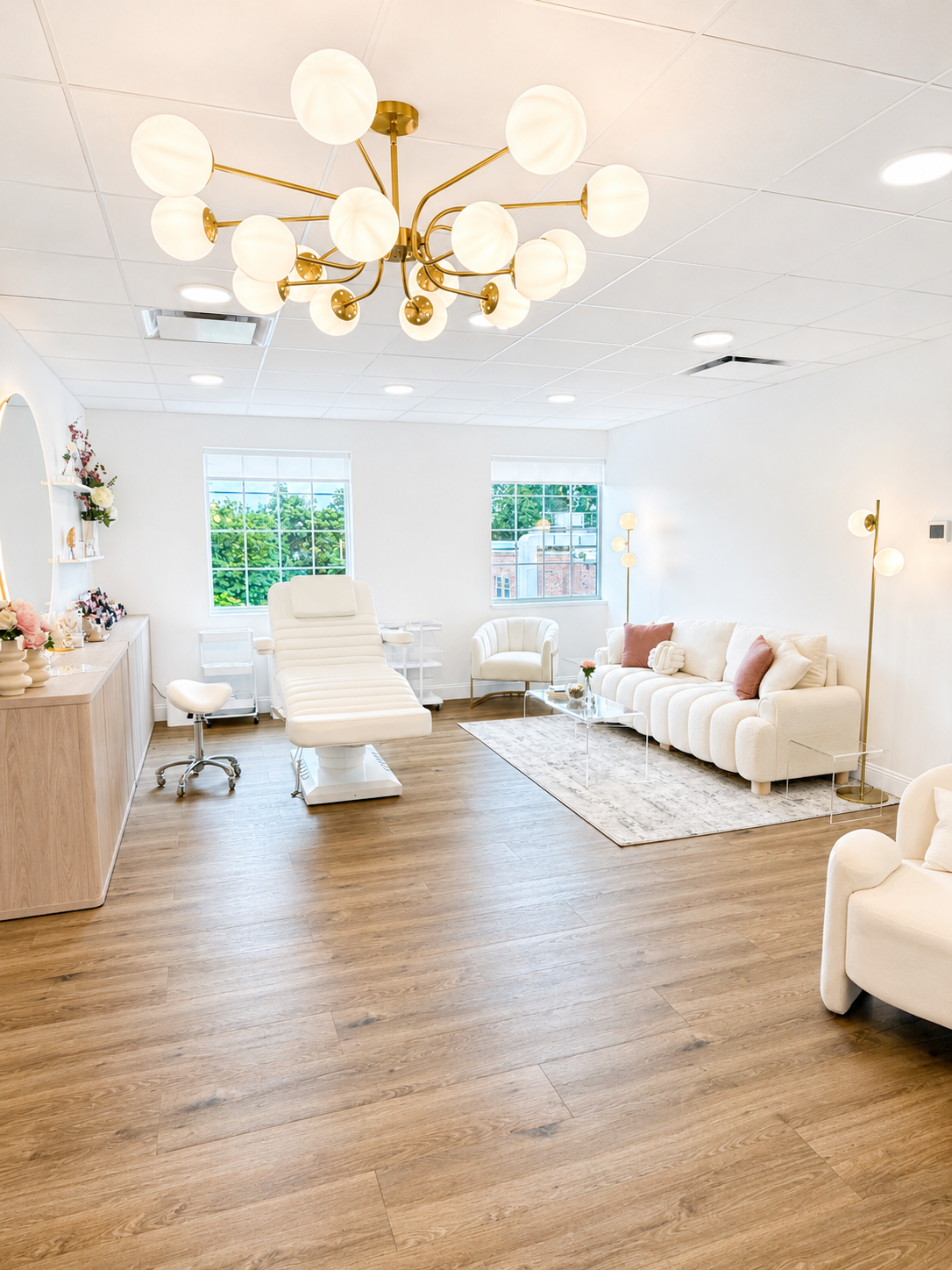 Interior of Kinesis Studio, a cosmetic and paramedical dermopigmentation tattoo studio in Fairfield, CT.