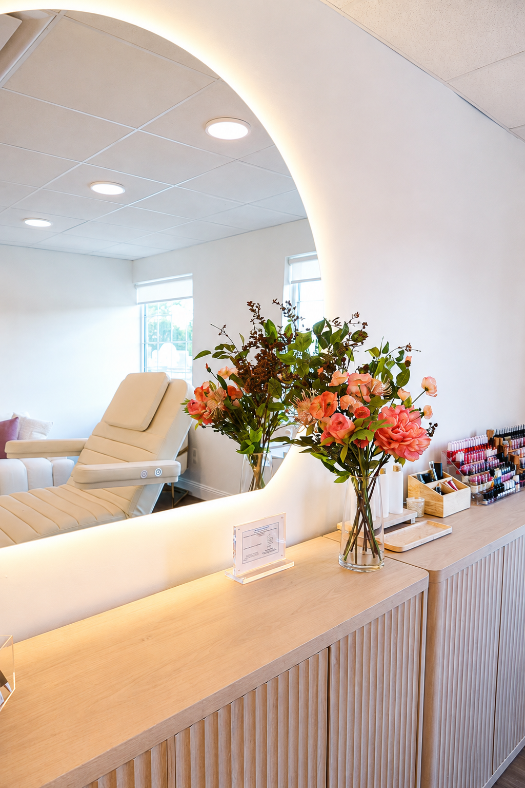 Interior of Kinesis Studio, a cosmetic and paramedical dermopigmentation tattoo studio in Fairfield, CT.
