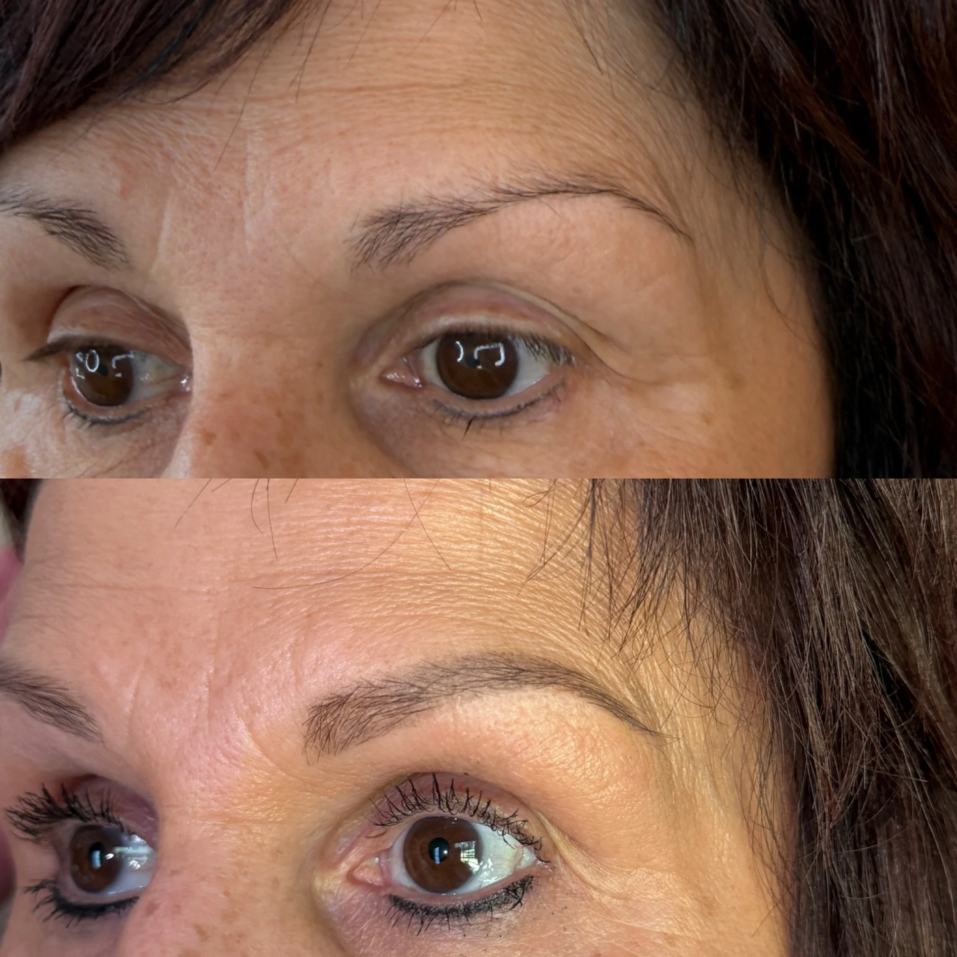 Natural brow shading result showing softly enhanced eyebrows with subtle color and fullness at Kinesis Studio in Fairfield CT.