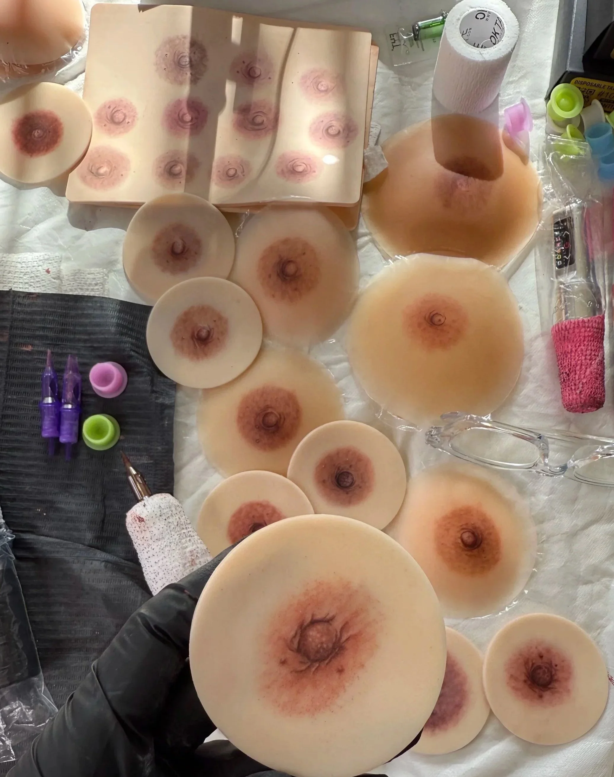 Aesthetic areola blushing treatment enhancing natural areola color, definition and symmetry.