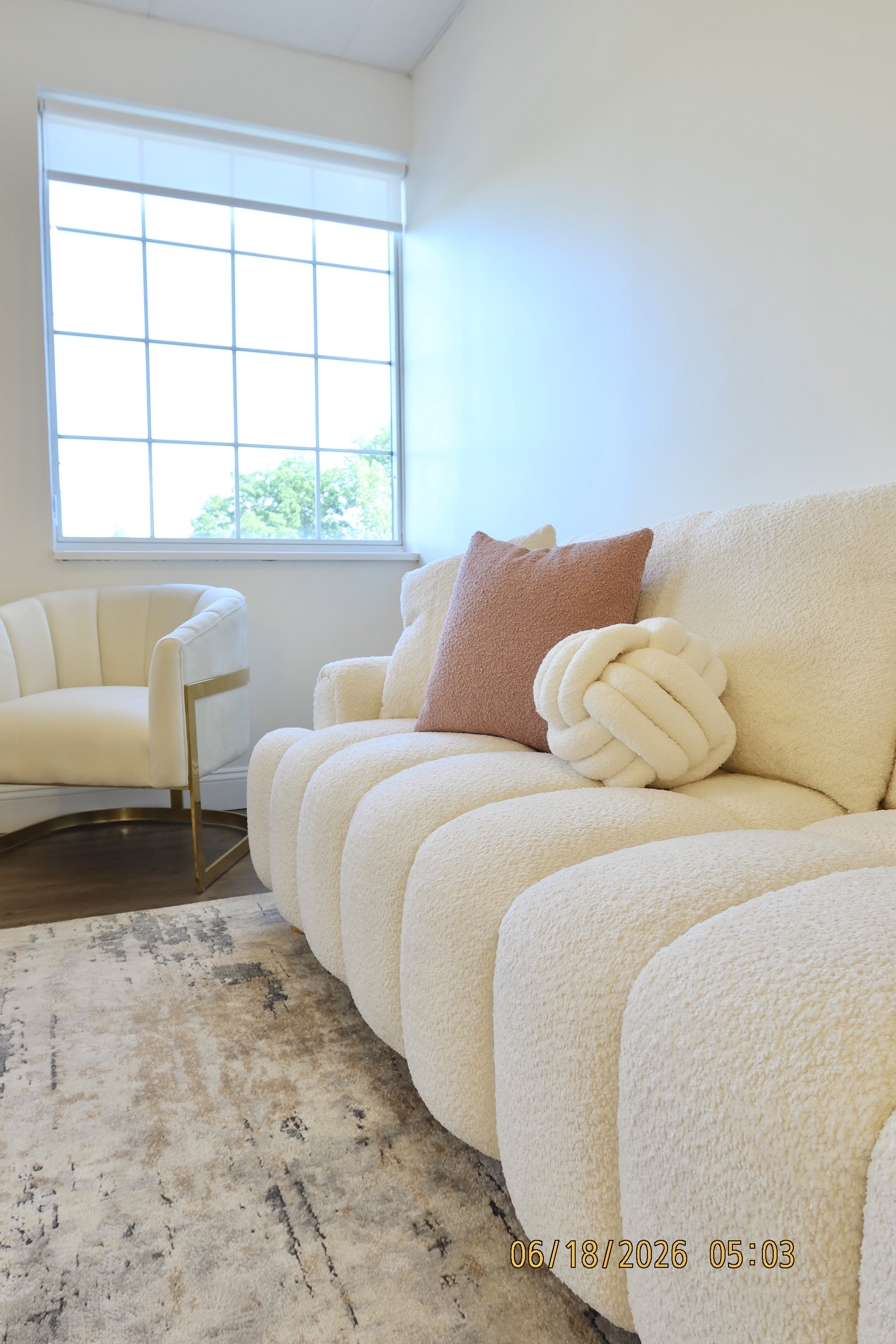 Welcoming client seating area at Kinesis Studio in downtown Fairfield, Connecticut.