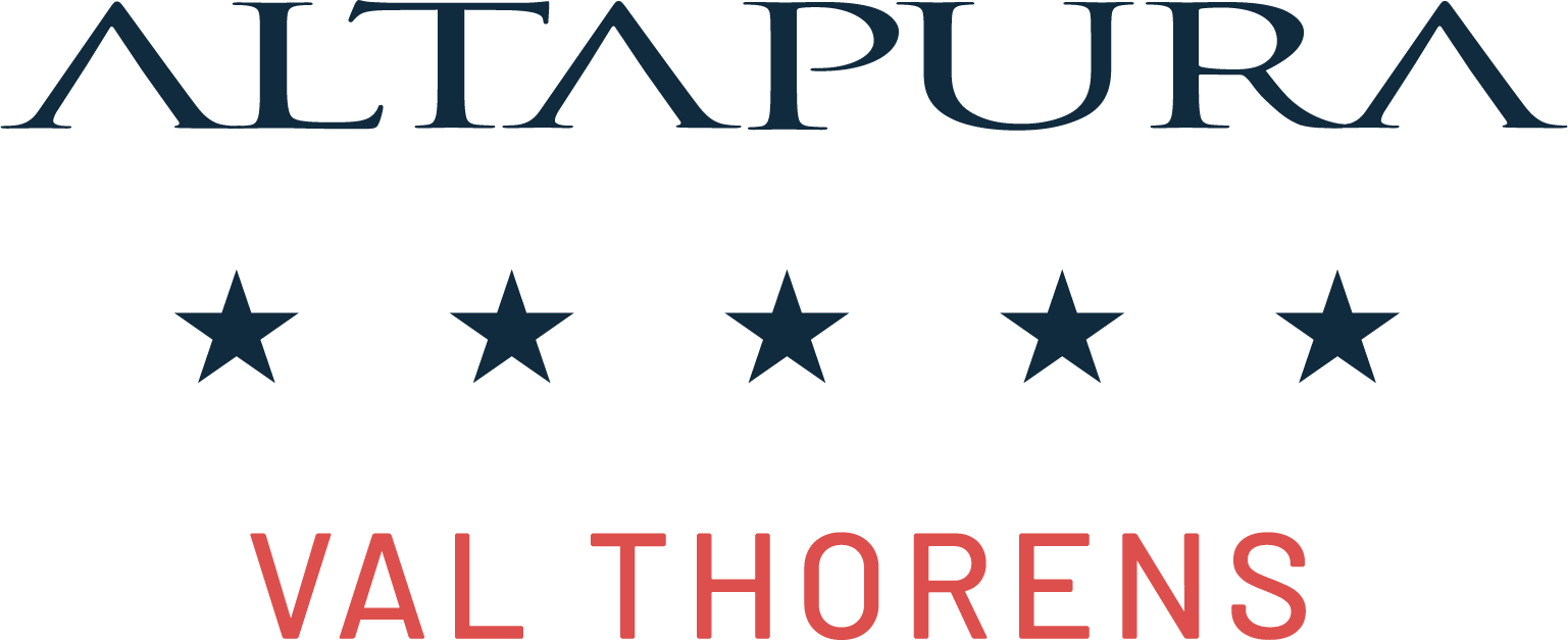 The image shows a logo with the text 'ALTAPURA' at the top, five blue stars in the middle, and the text 'VAL THORENS' in red at the bottom.