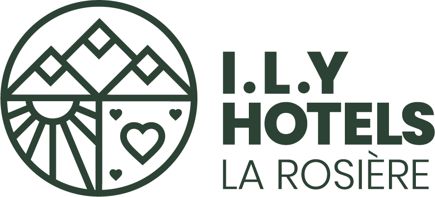 Logo for Lily Hotels La Rosière featuring mountain, sun, and heart symbols.