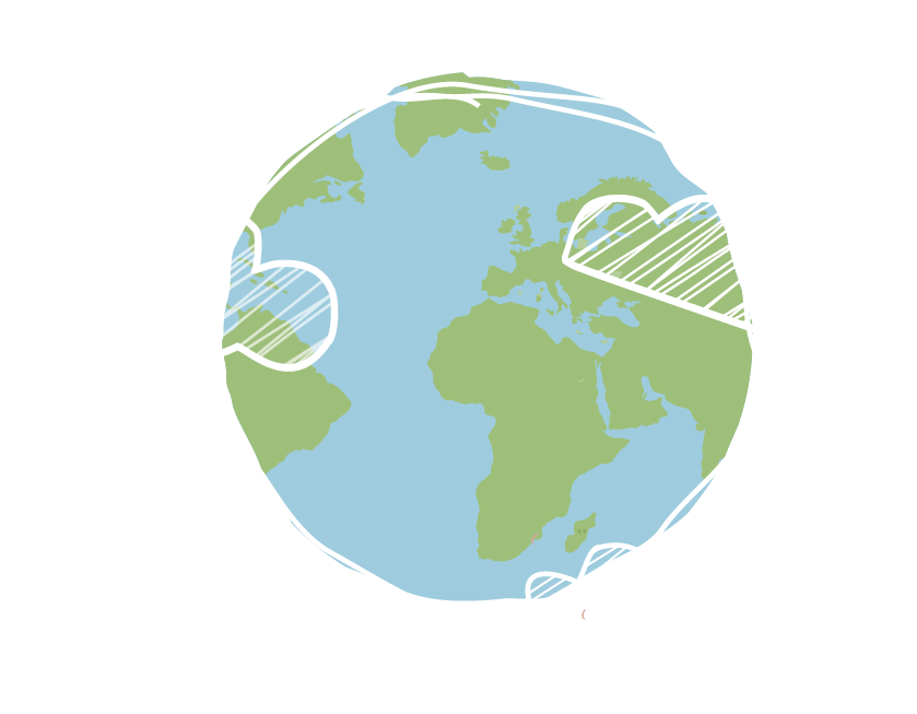 Illustration of Earth with sketchy white clouds around it, symbolizing the environment or climate.