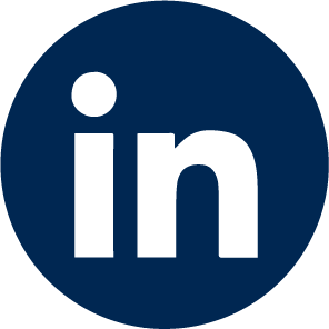 LinkedIn logo, a dark blue circle with the white lowercase letters 'in' in the center.