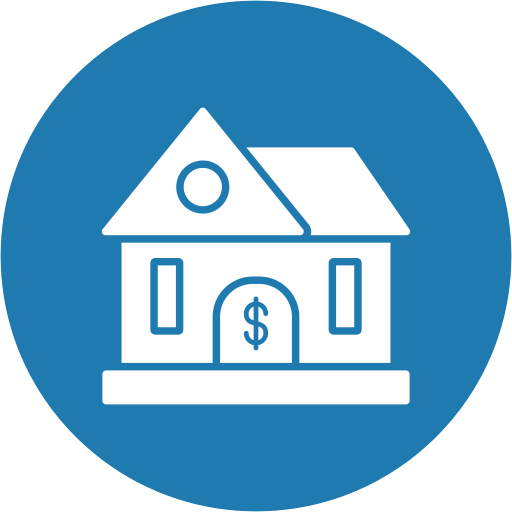 Icon of a house with a dollar sign on the door, indicating real estate or property for sale.