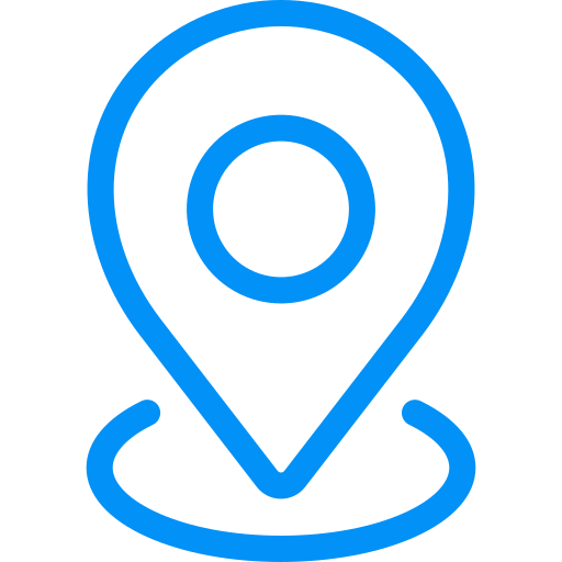 Blue map location icon on black background.