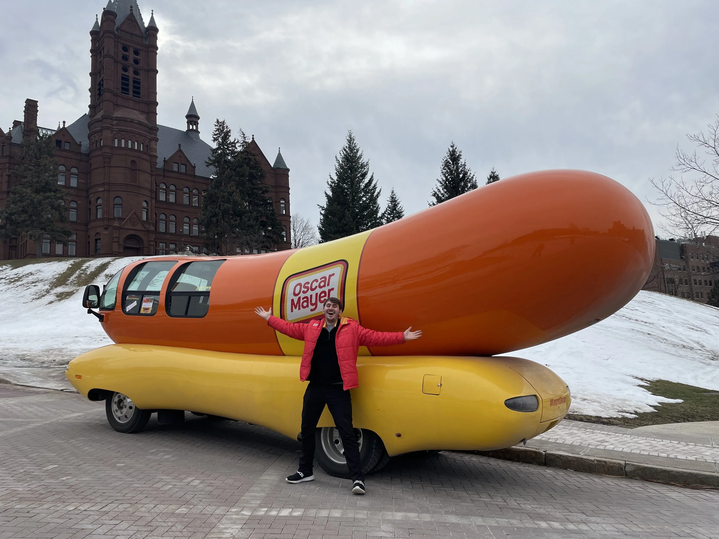 Taken while driving the Wienermobile, in front of my Alma Mater, Syracuse University(Go Orange!) 