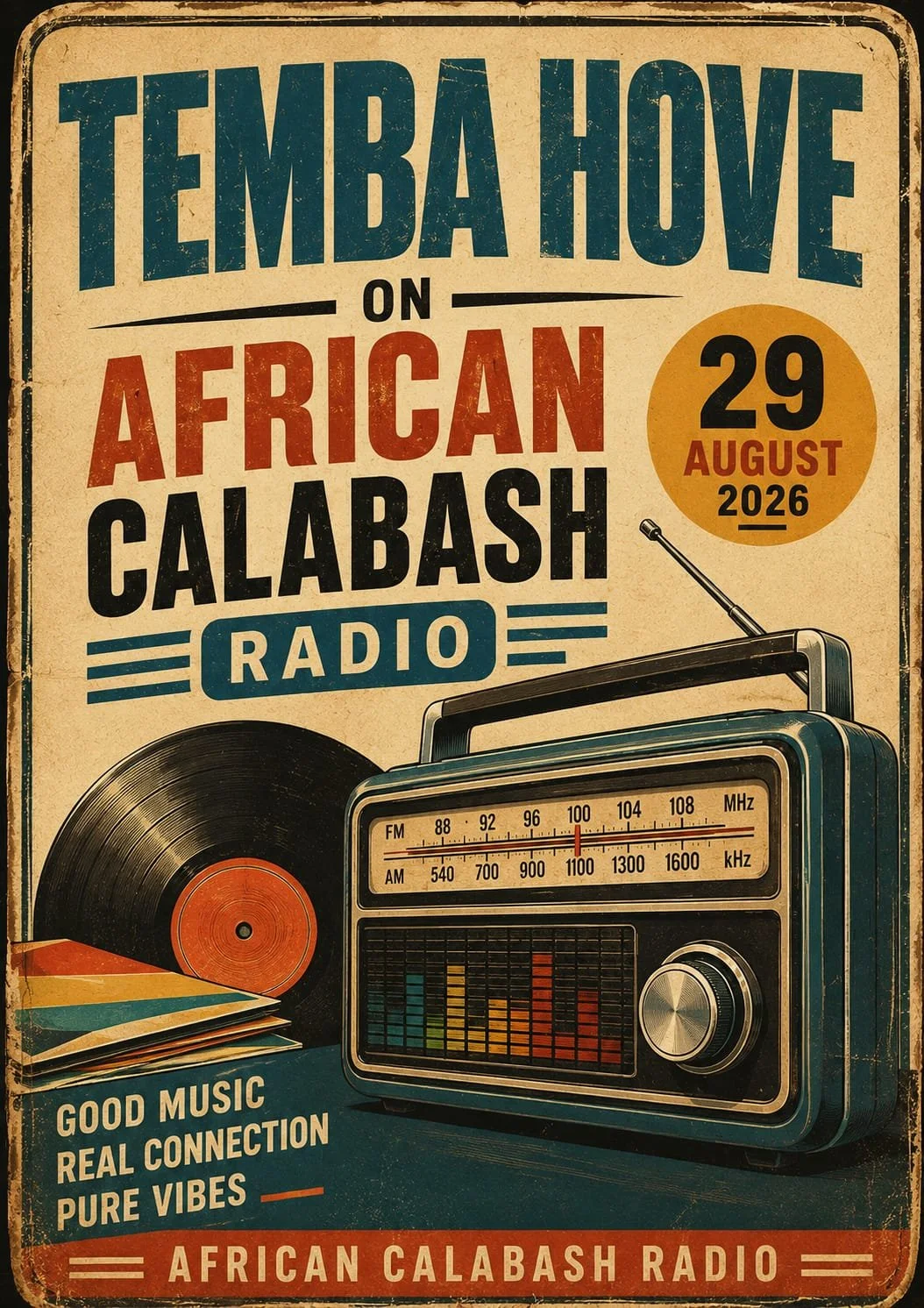 WE TAKE A TRIP BACK IN TIME! 
Join TEMBA HOVE on AFRICAN CALABASH RADIO for a timeless journey through good music, real connection and pure vibes. Turn up the volume, dust off those memories and let the classics take you back to where the music truly