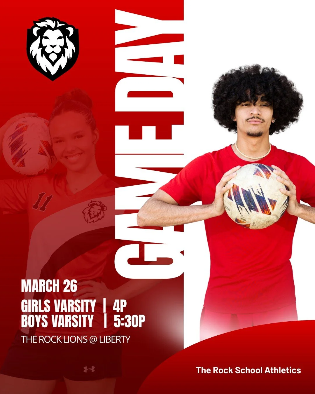 Game day on the road ⚽️

Varsity Girls and Boys Soccer take on Liberty today! Girls kick off at 4:00, followed by the boys at 5:30.

Let&rsquo;s go, Lions! 🦁
