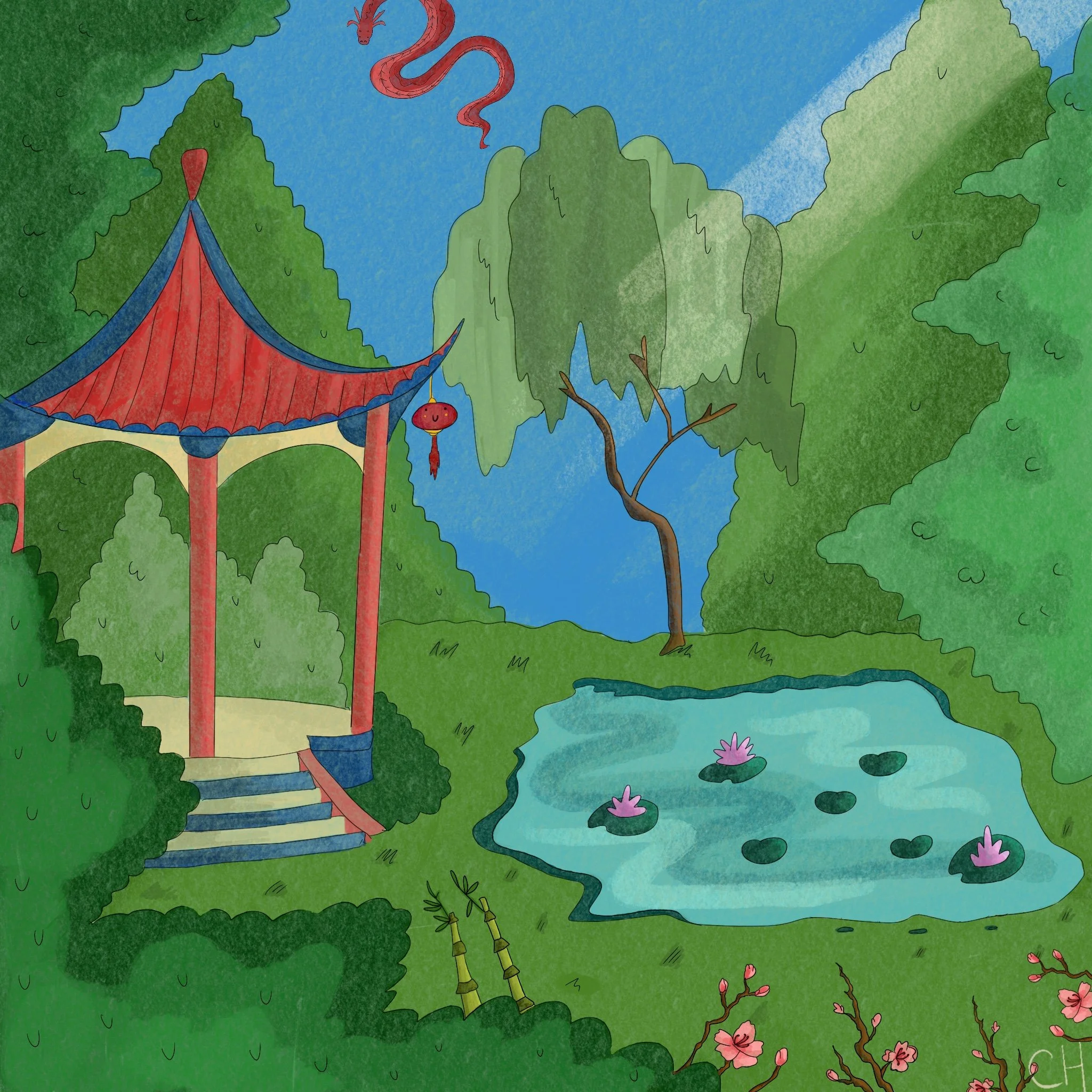 China Garden Illustration