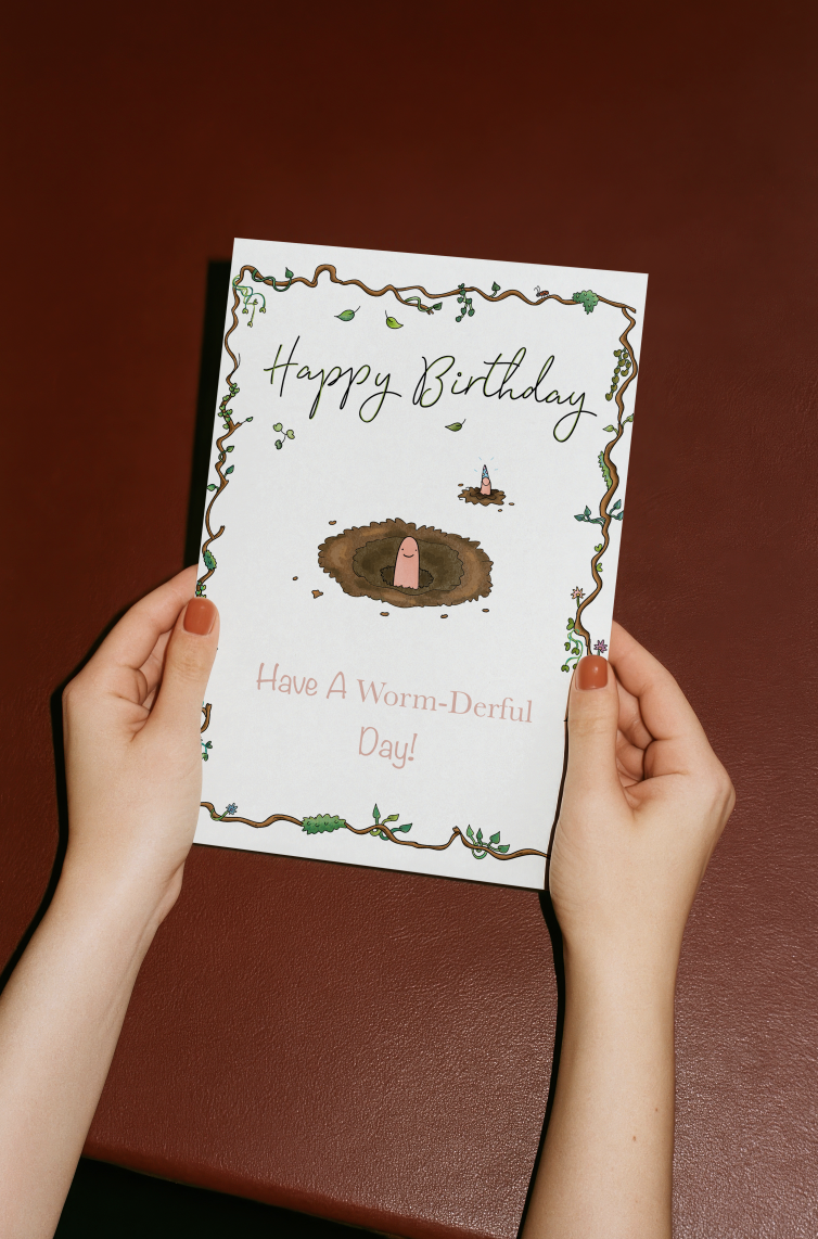 illustrated Worm Birthday Card