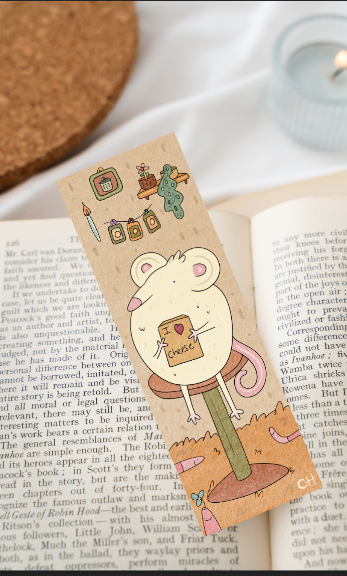 Illustrated whimsical Rat Bookmarker
