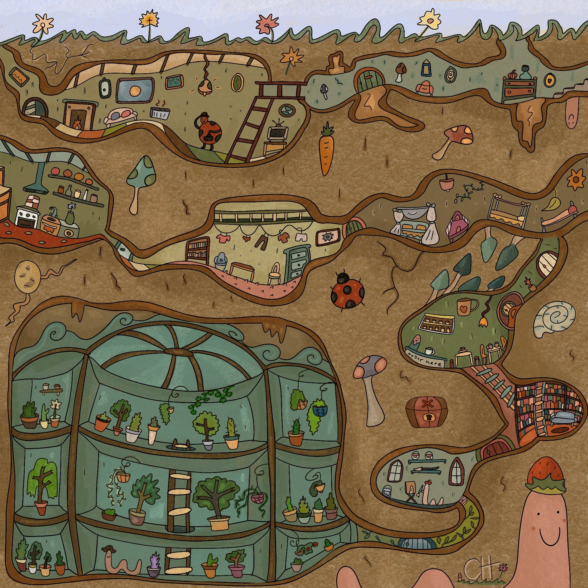 Worm Under World Illustration. 