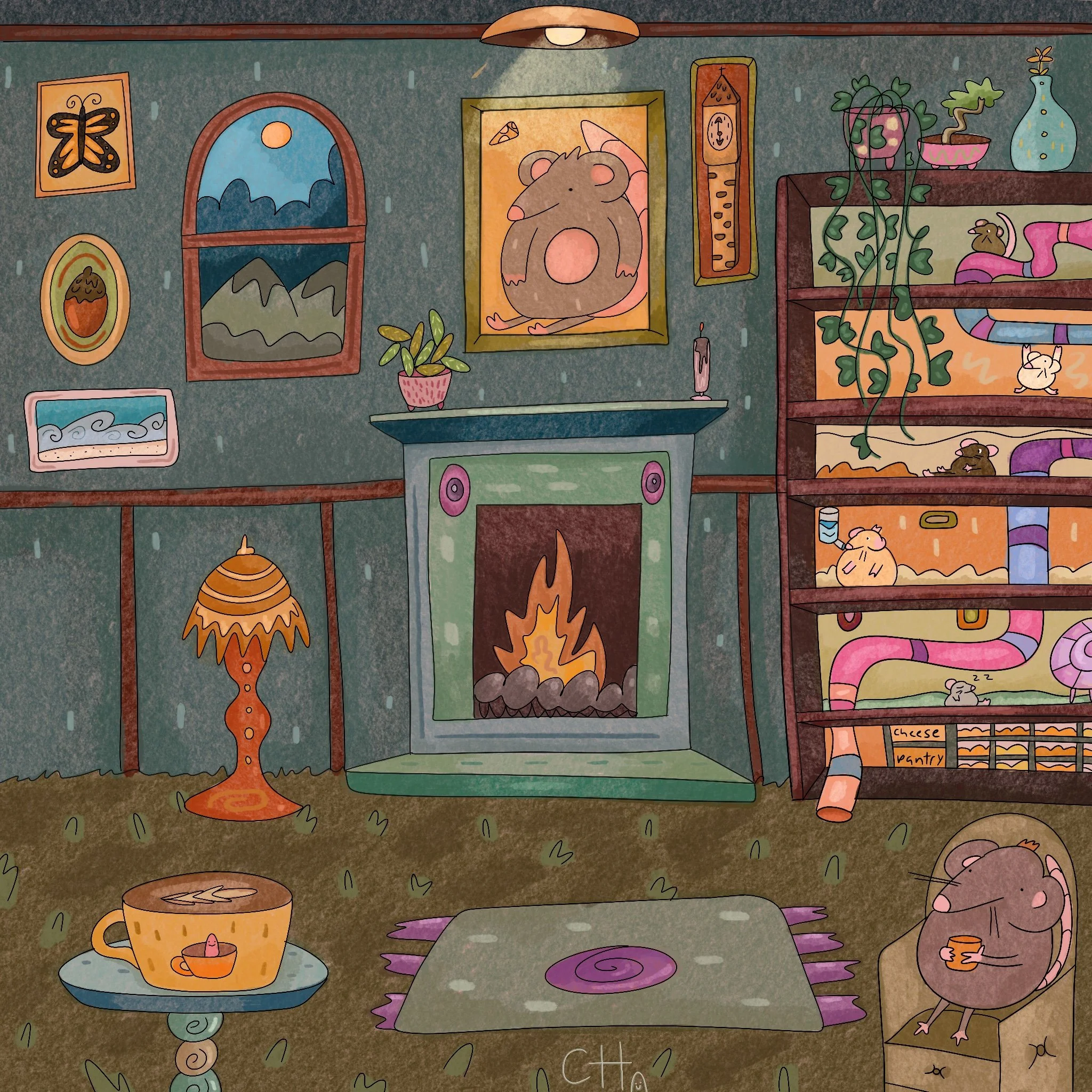 Rat living room illustration.