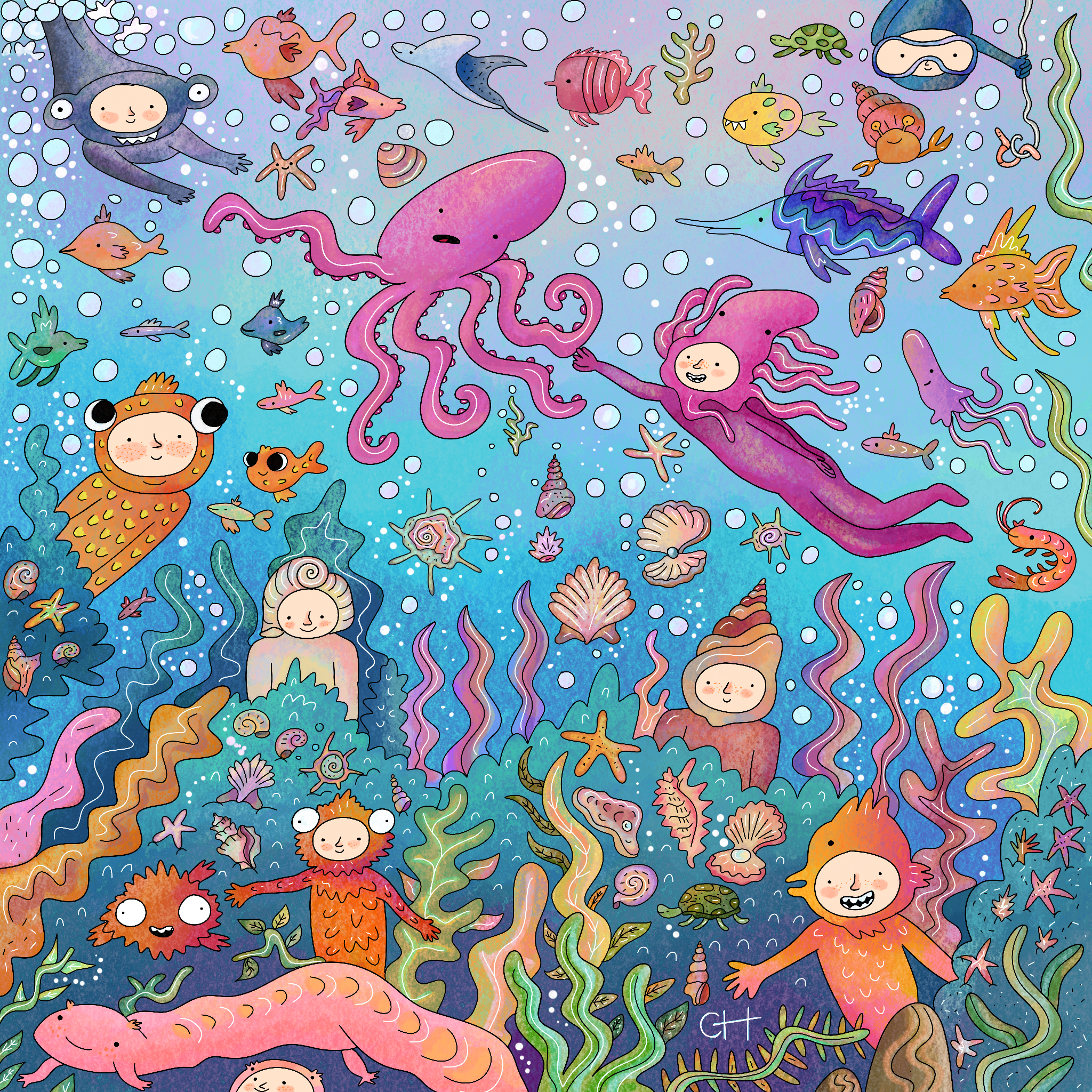 Mischievous Men Causing Under Water Trouble Illustration.