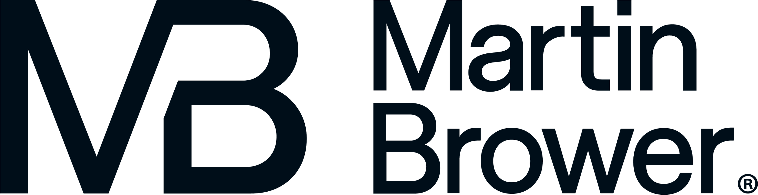 Logo de Martin Brower en blanc et bleu foncé.