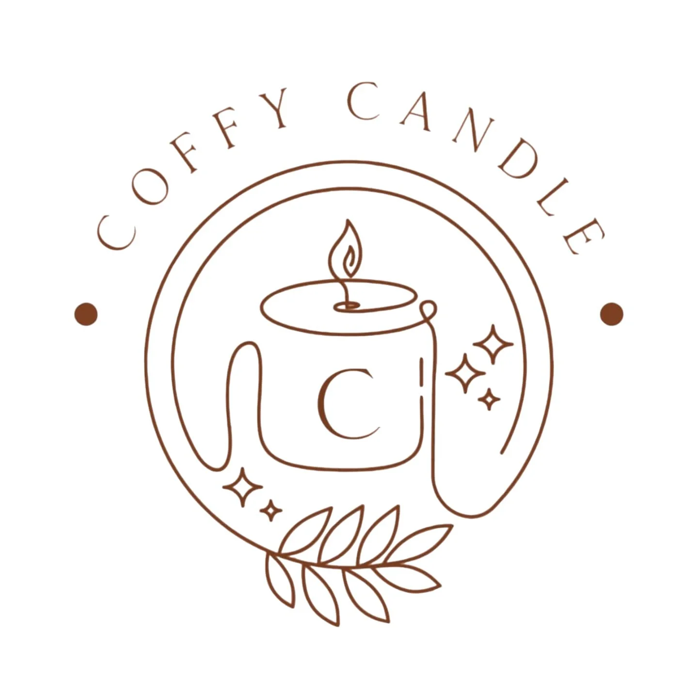 Logo simple avec une bougie allumée, une tasse avec la lettre C, étoiles scintillantes, un bâton de cannelle, et le texte 'Cozy Candle' en haut.