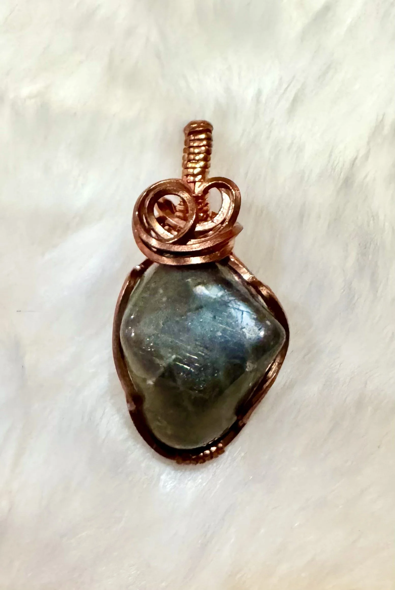 Labradorite wrapped in copper