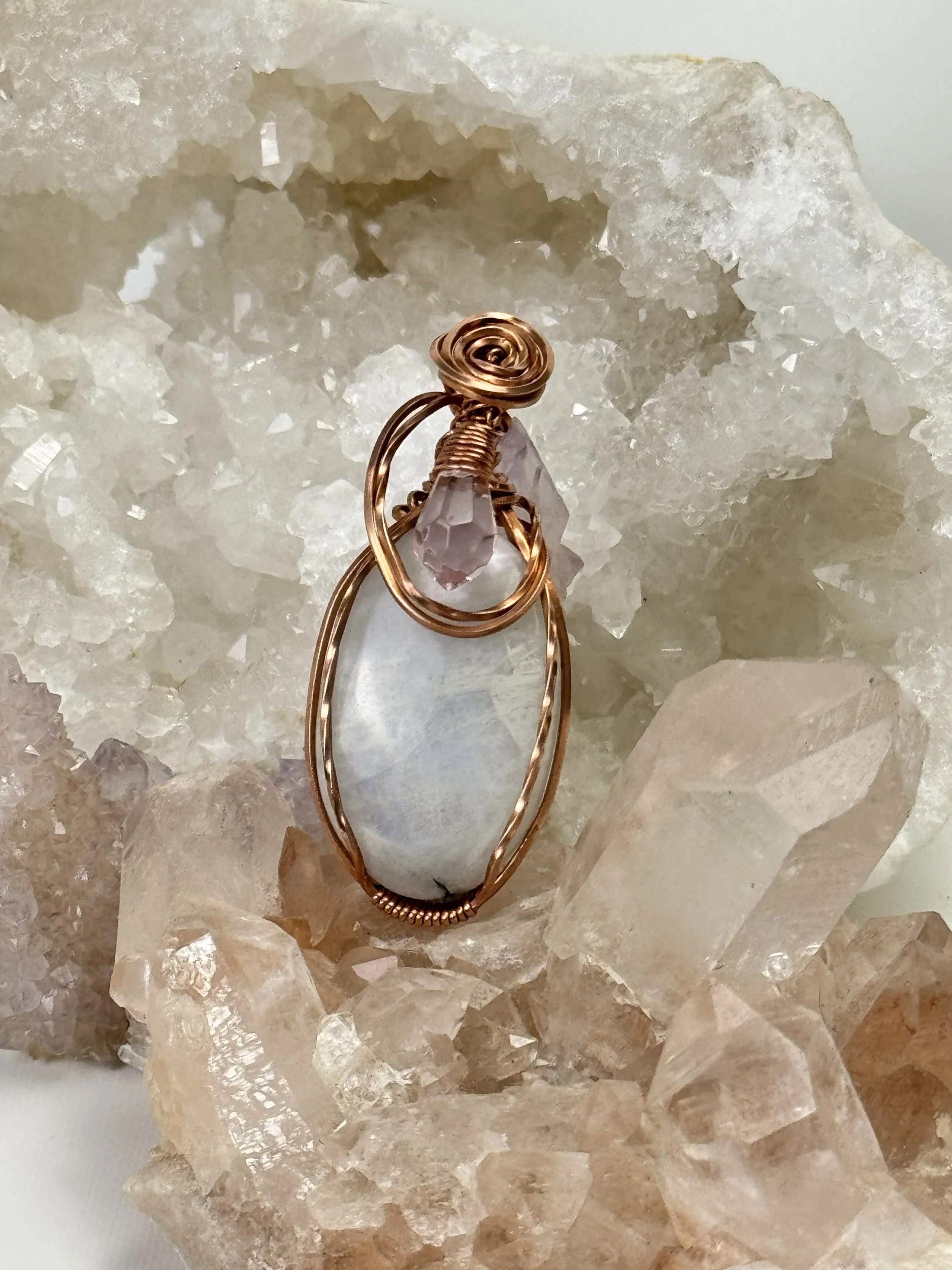 Moonstone with faceted pink briolette