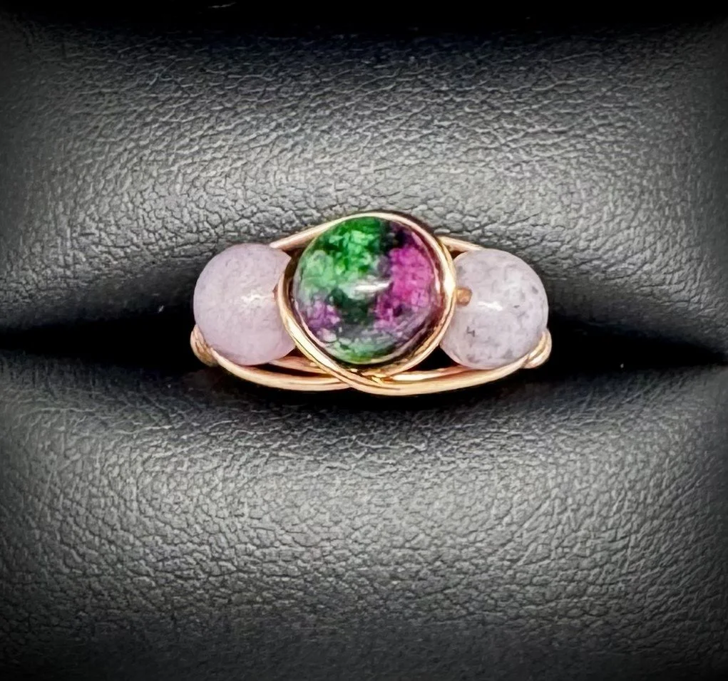 Ruby Zeolite and Kunzite ring size 6