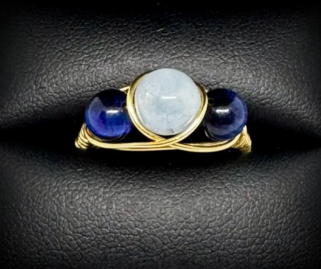 Angelite and Blue Tigers Eye Ring size 7.5