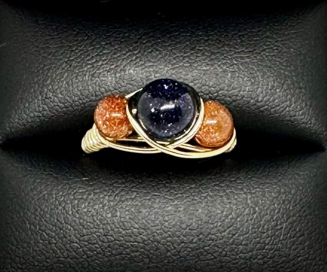 Blue Goldstone gold filled ring size 7