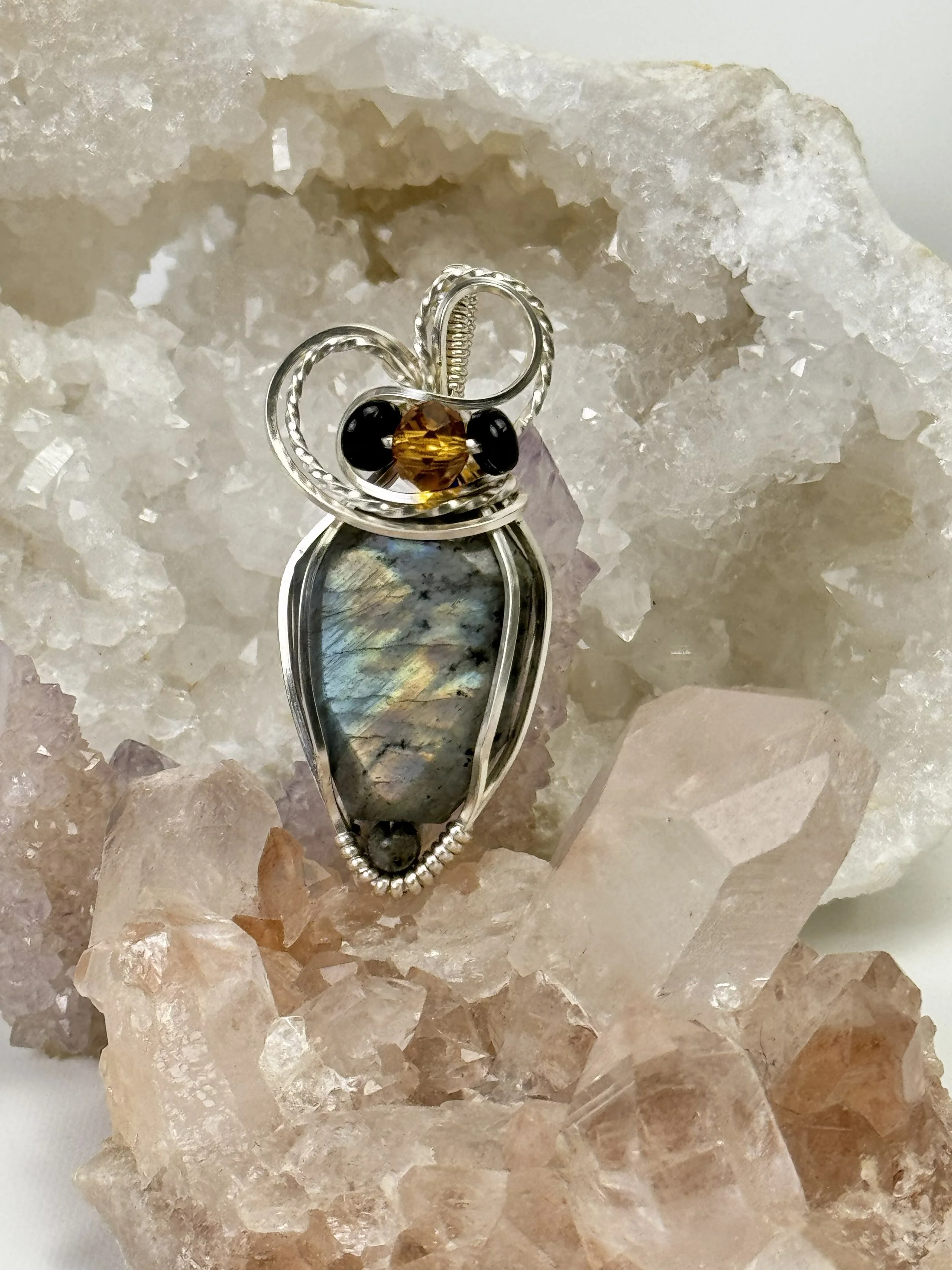 Beautiful Labradorite stone wrapped in silver filled wire