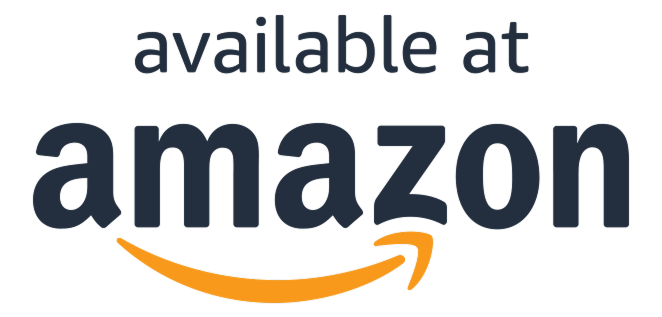 Text stating 'available at amazon' with the Amazon logo.