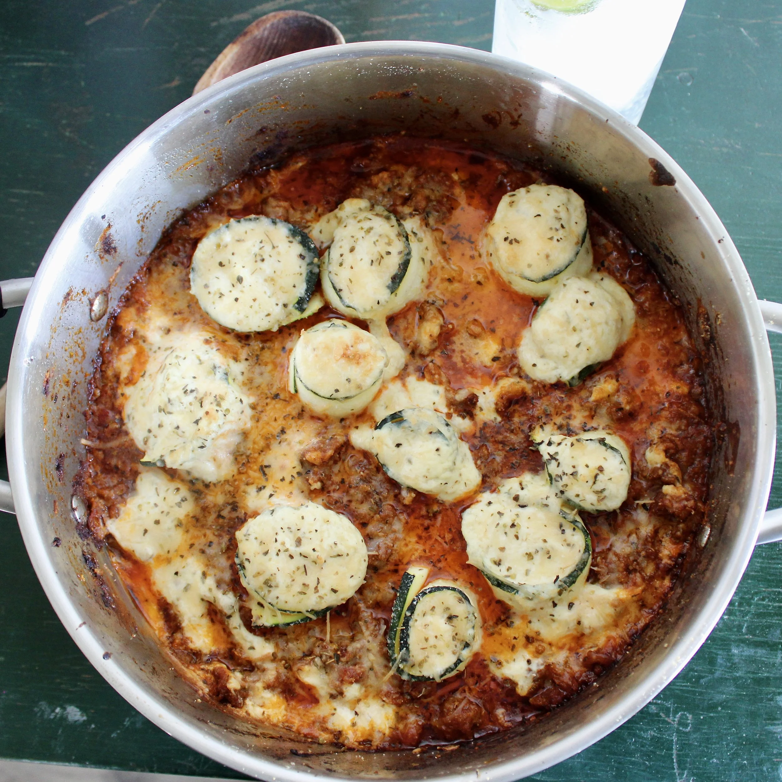Zucchini Roll Ups with Meat Sauce