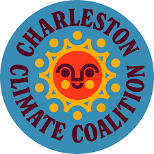 Logo for Charleston Climate Coalition with a blue circle with a sun inside and the non-profit name circling the sun