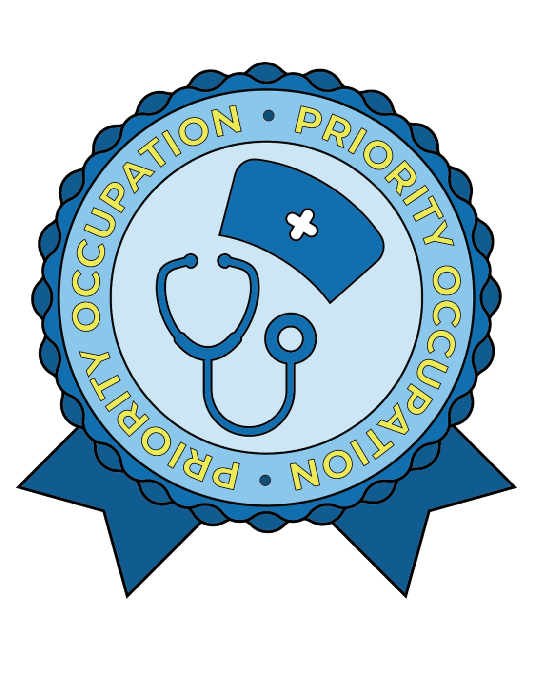 This Nurse badge is one of the 15 Priority Occupation designs created but one of the few with color representing the stickers ability to be colored in by students. Each badge highlights a high-demand, priority occupation. This design represents the h