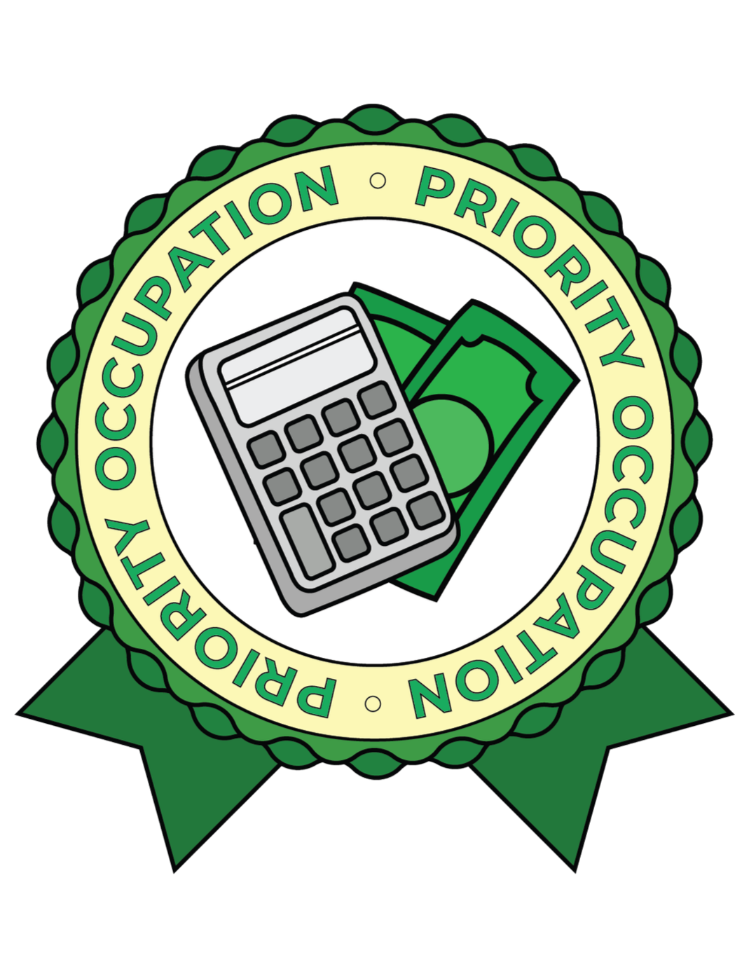 This Accountant badge is one of the 15 Priority Occupation designs created but one of the few with color representing the stickers ability to be colored in by students. Each badge highlights a high-demand, priority occupation. This design represents 