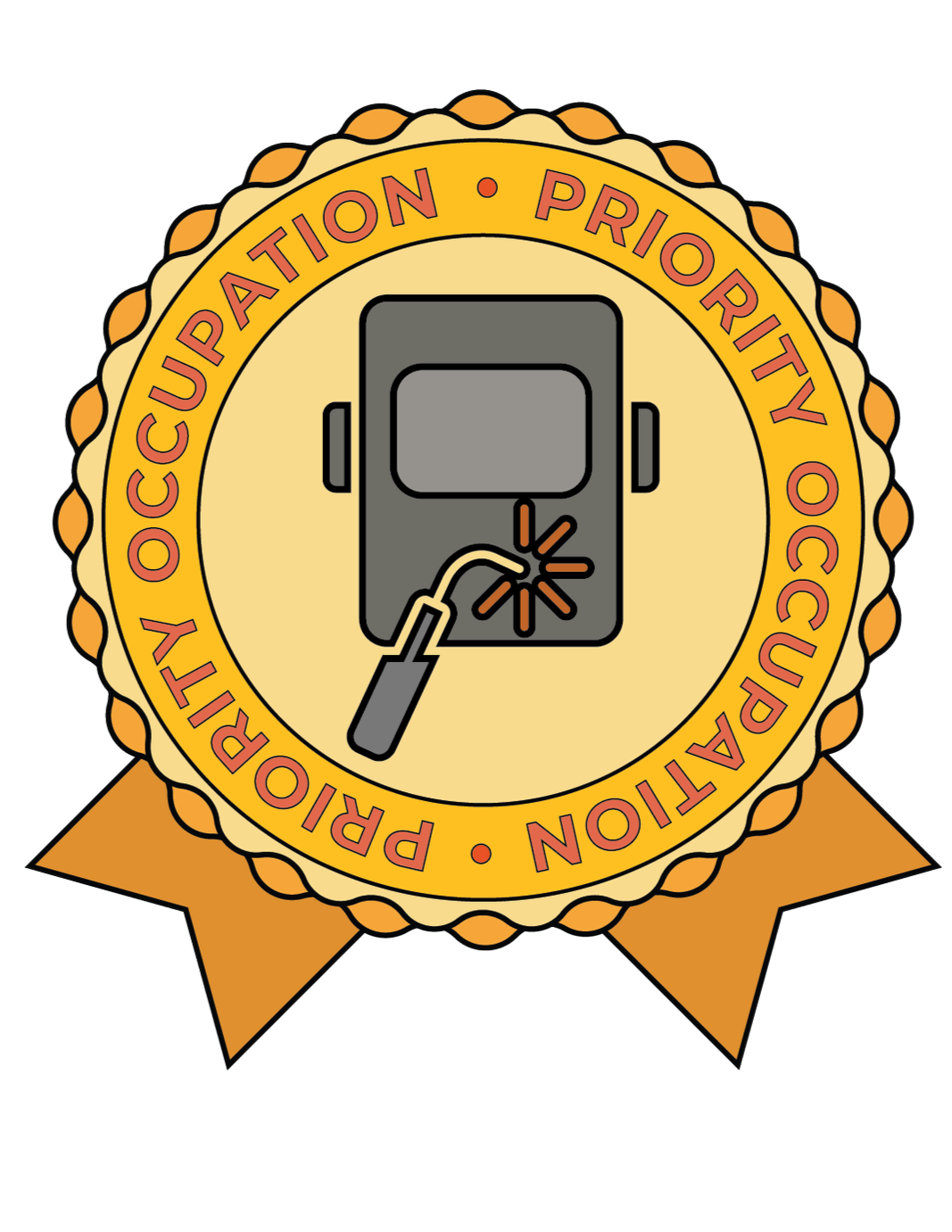 This Welder badge is one of the 15 Priority Occupation designs created but one of the few with color representing the stickers ability to be colored in by students. Each badge highlights a high-demand, priority occupation. This design represents the 