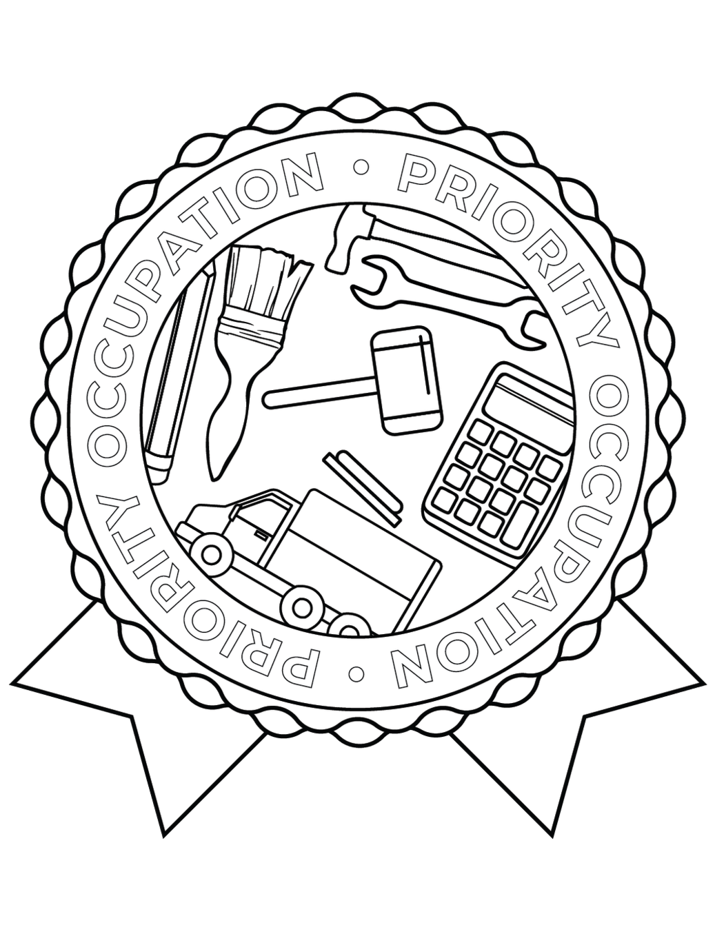 This Priority Occupations badge is an additional design created to showcase high-demand careers across multiple industries. 

This design features a variety of recognizable work icons—including a gavel for lawyers, a chef’s hat and utensils for culin