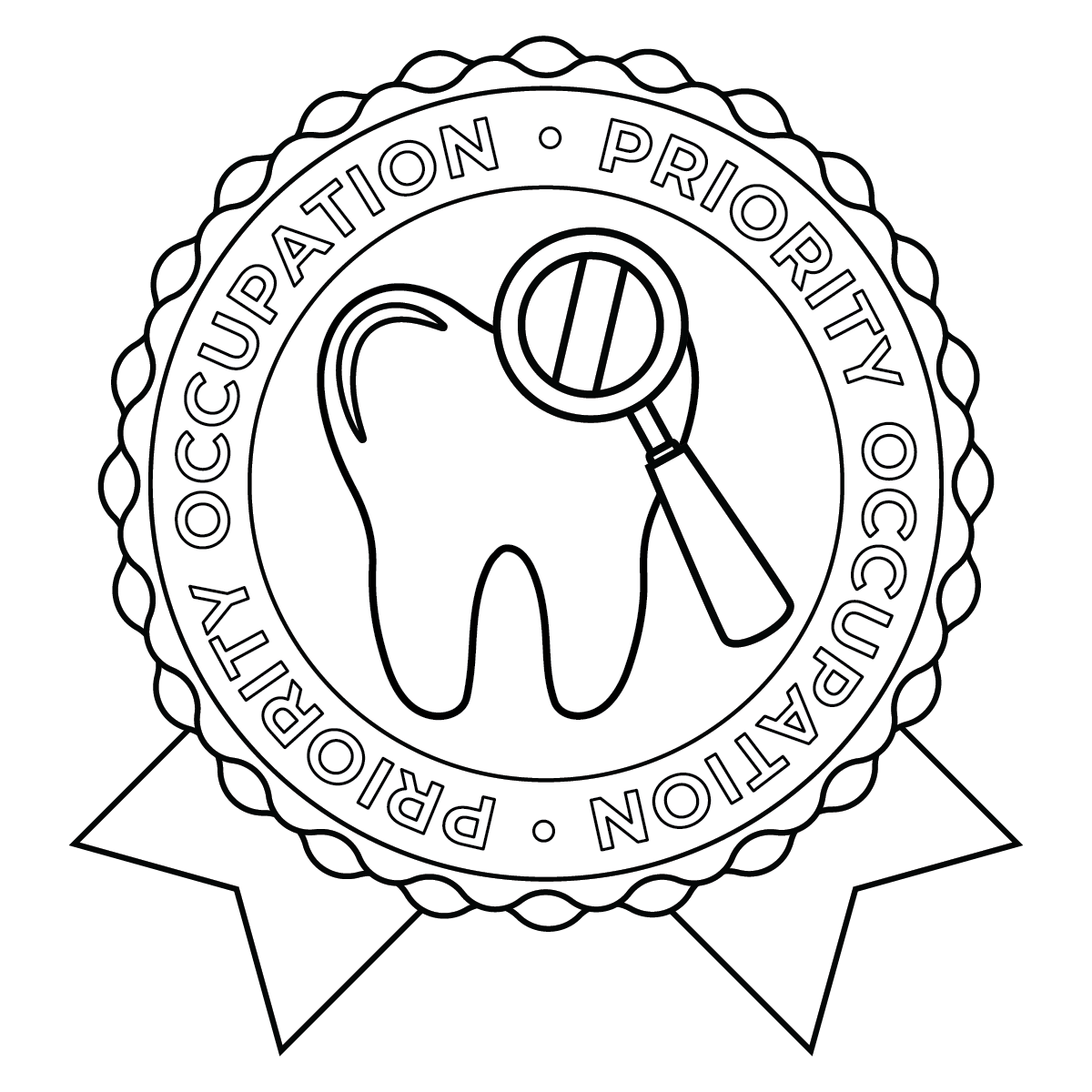 This Dental Hygienist badge is one of the 15 Priority Occupation designs created. Each badge highlights a high-demand, priority occupation. This design represents the dental care field, specifically professionals who help clean teeth. The tooth and d